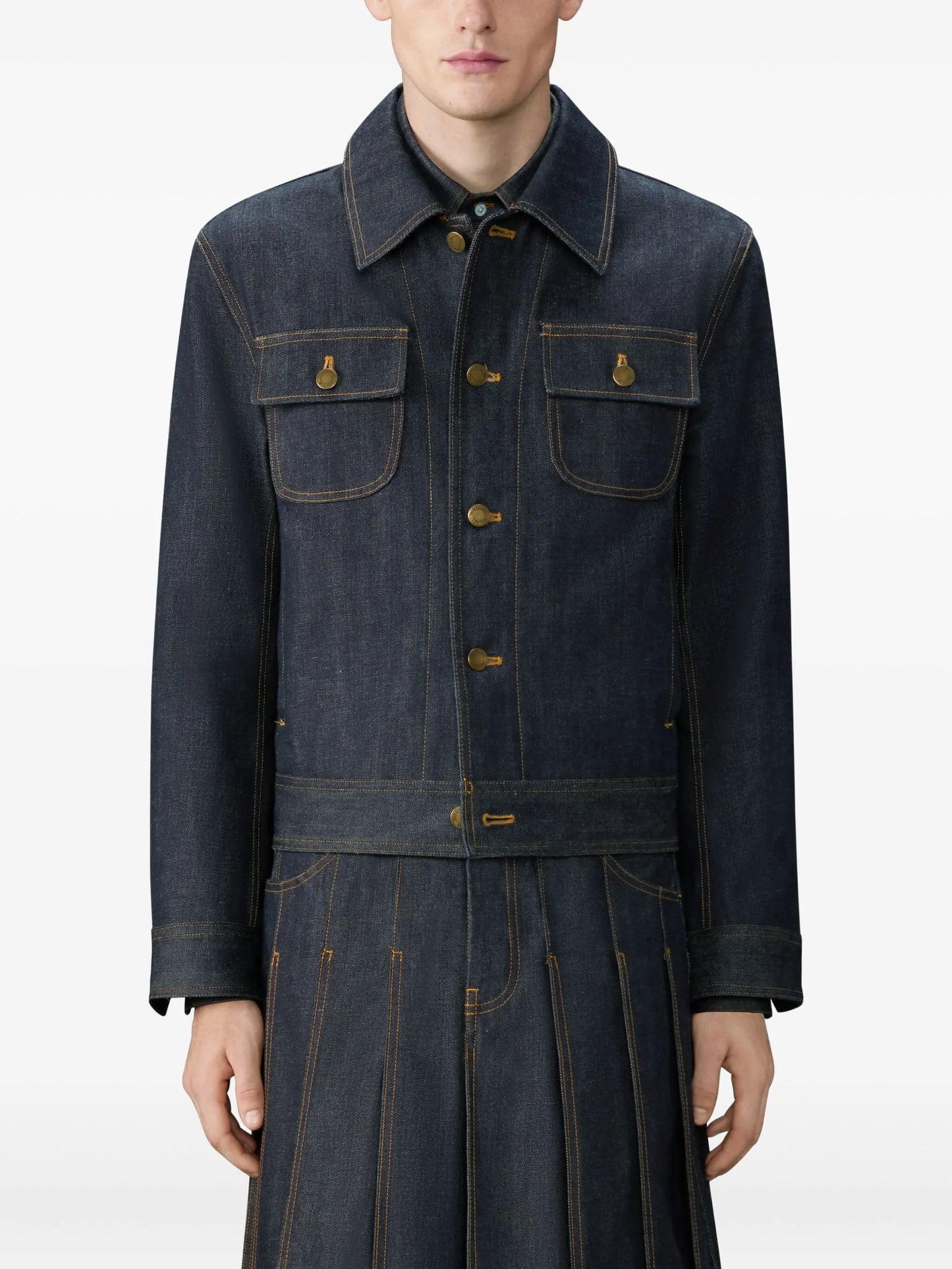 selvedge-detail back-strap shirt jacket