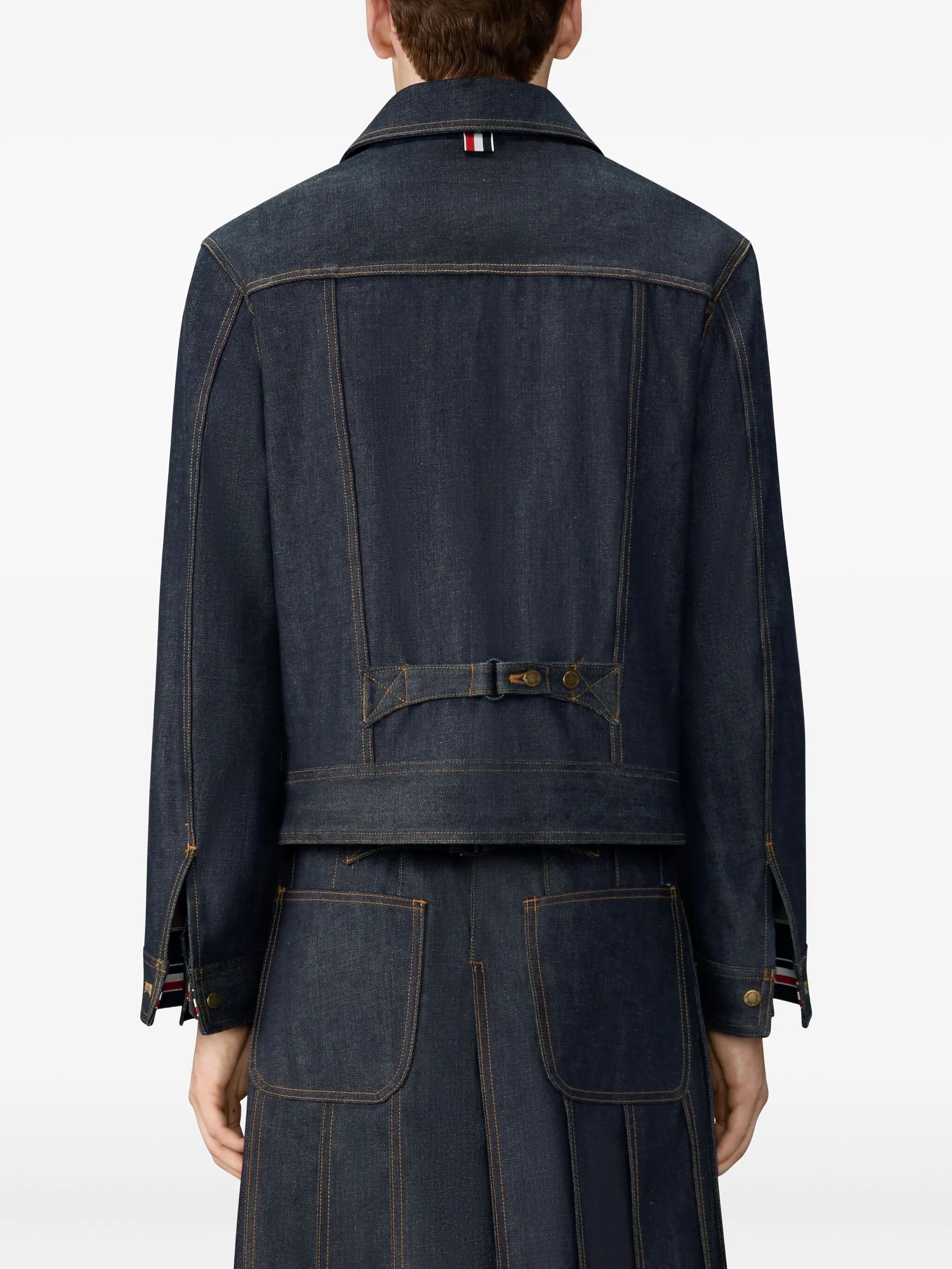 selvedge-detail back-strap shirt jacket