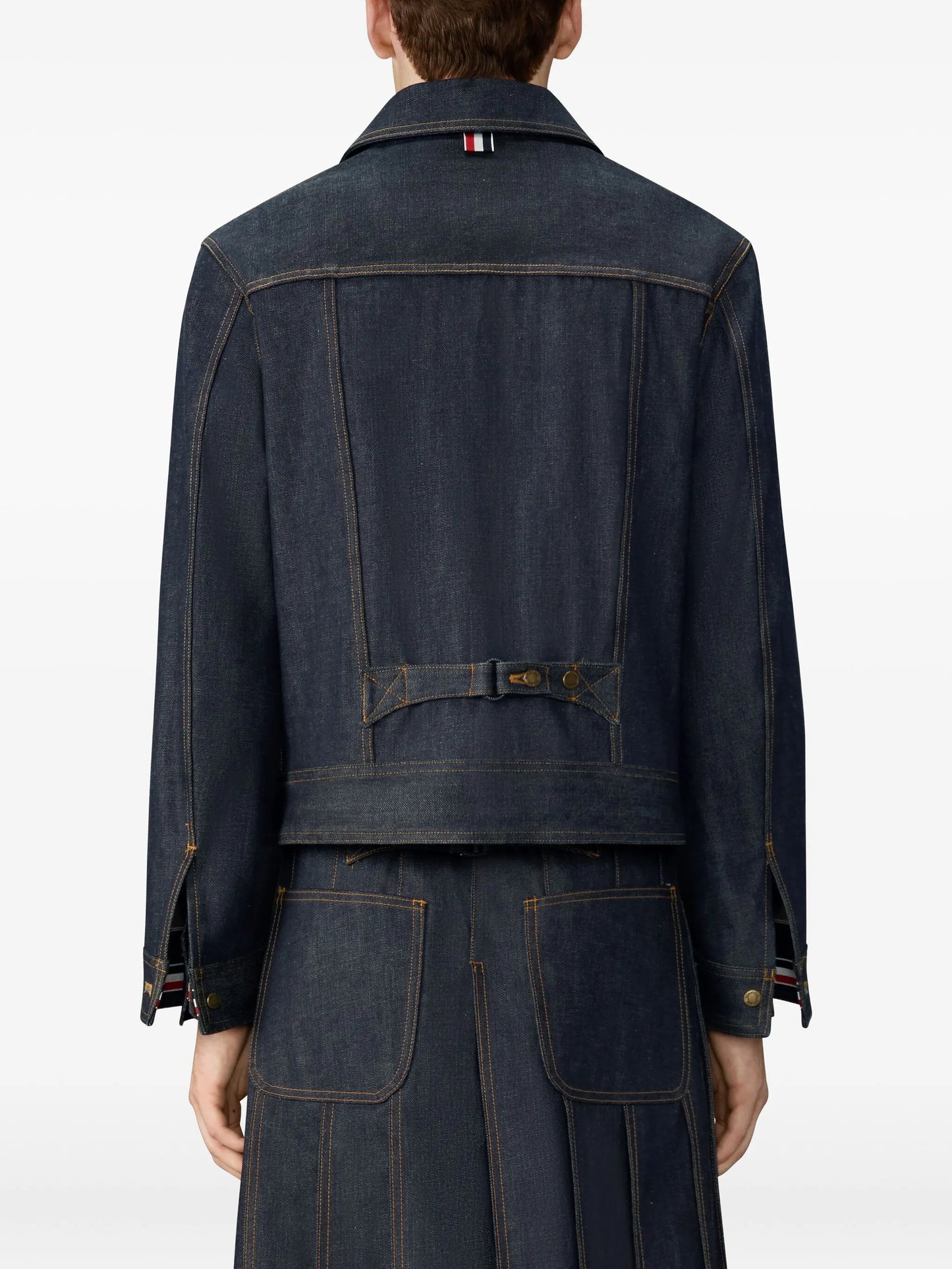 selvedge-detail back-strap shirt jacket