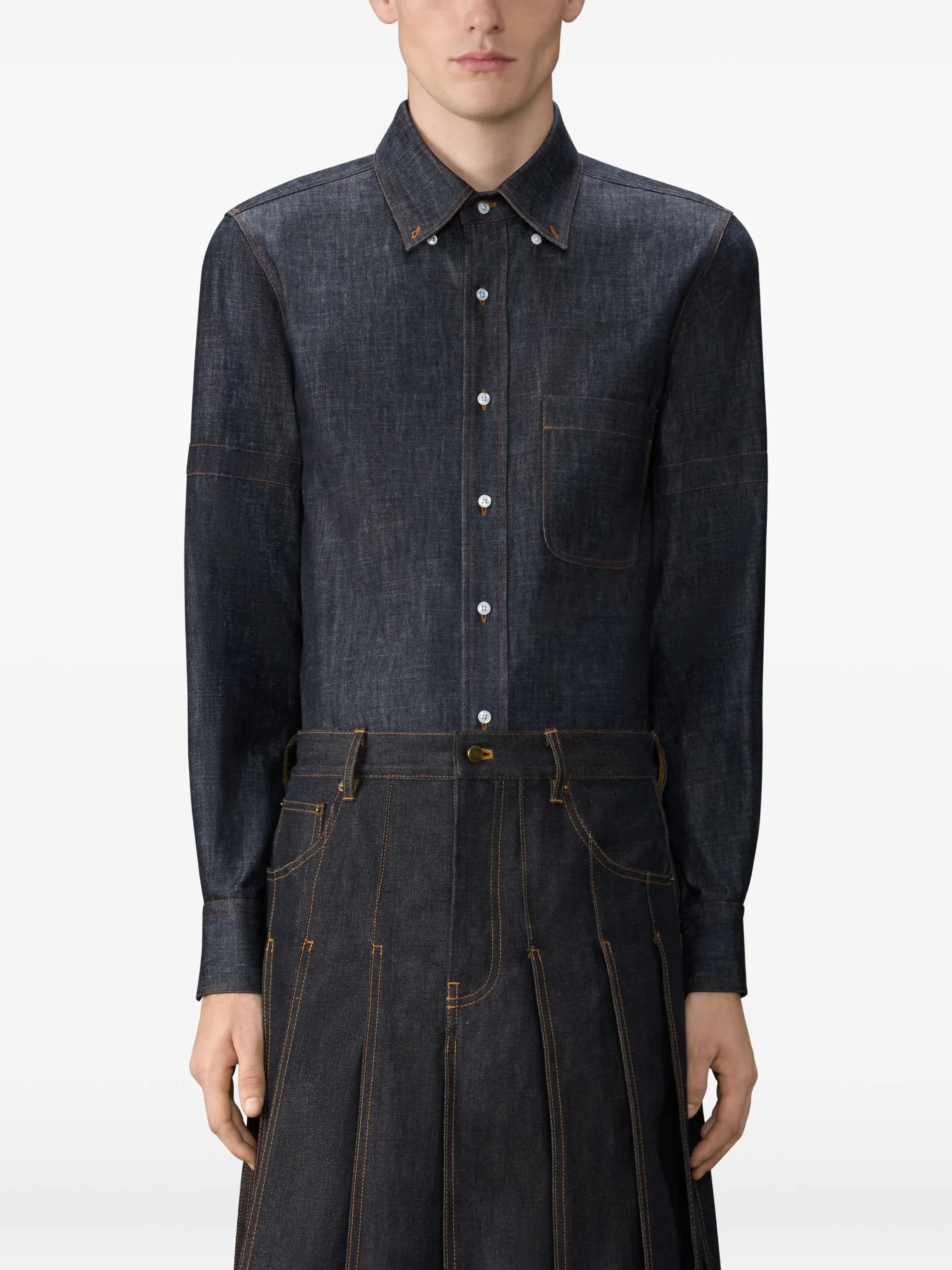 denim armband long-sleeve shirt