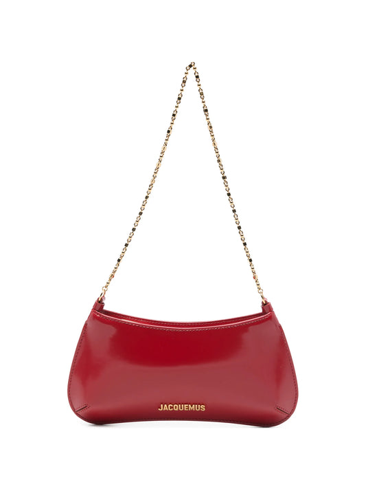 chain-strap glossy shoulder bag