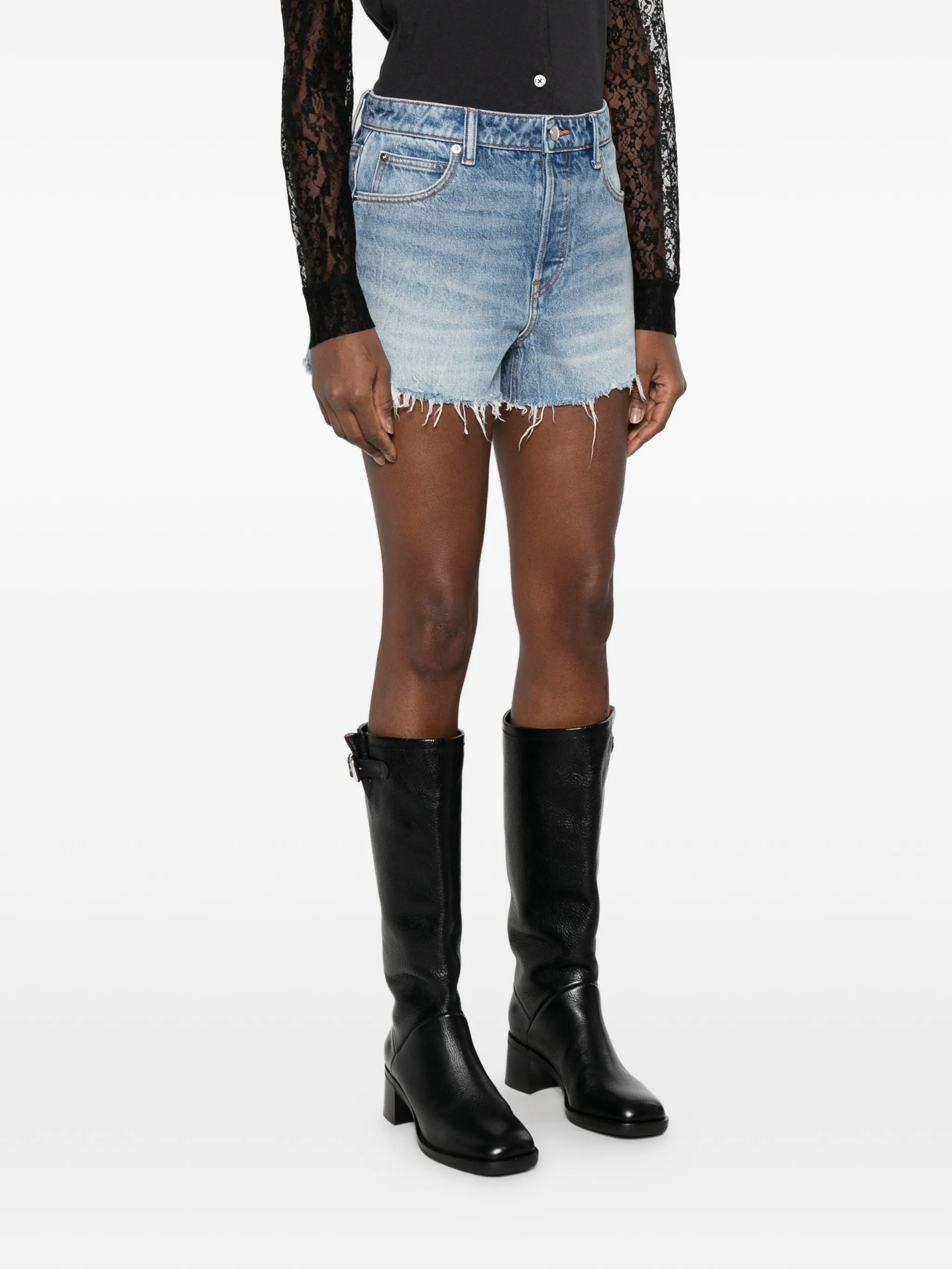 distressed-effect shorts