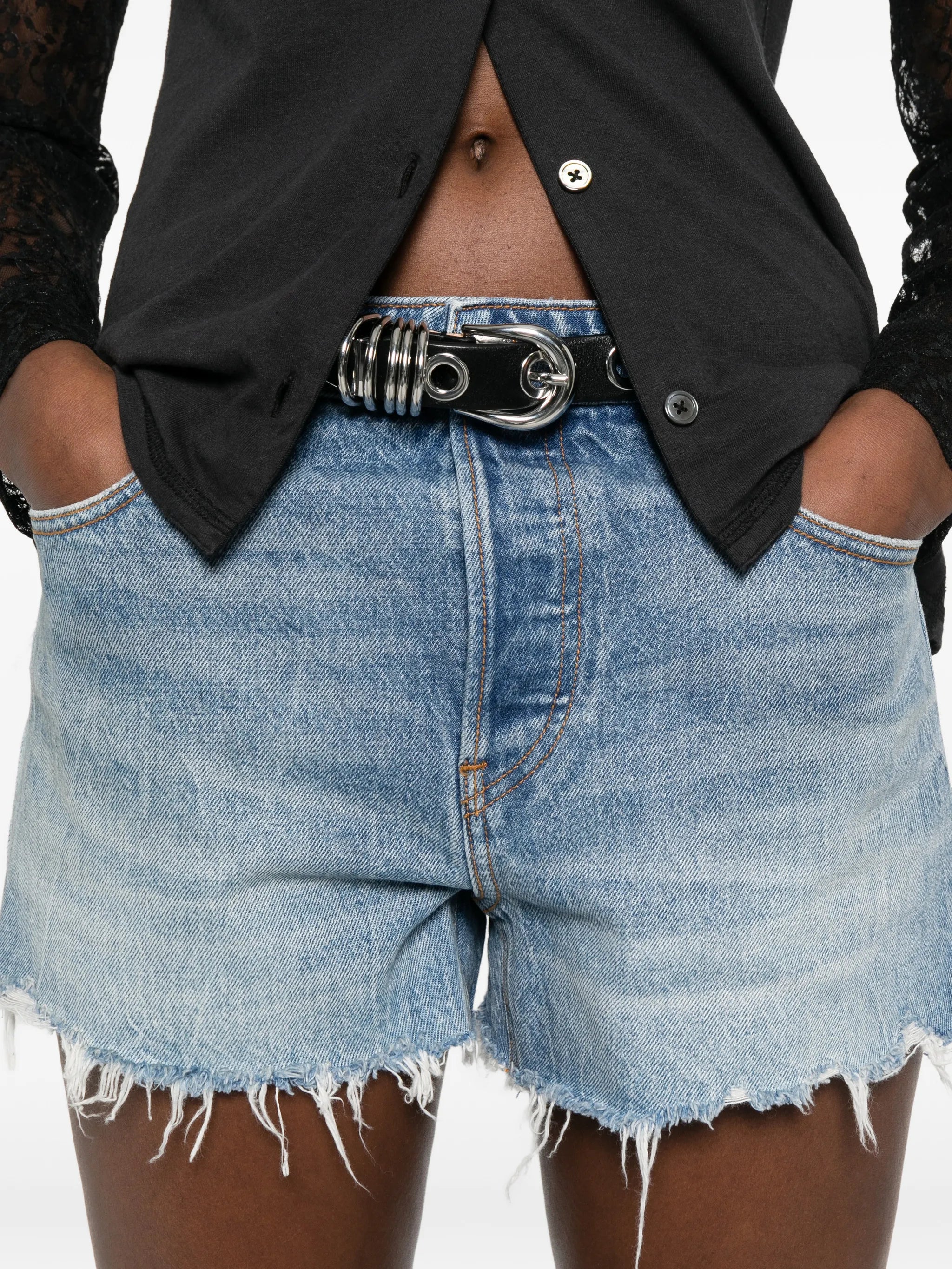 distressed-effect shorts