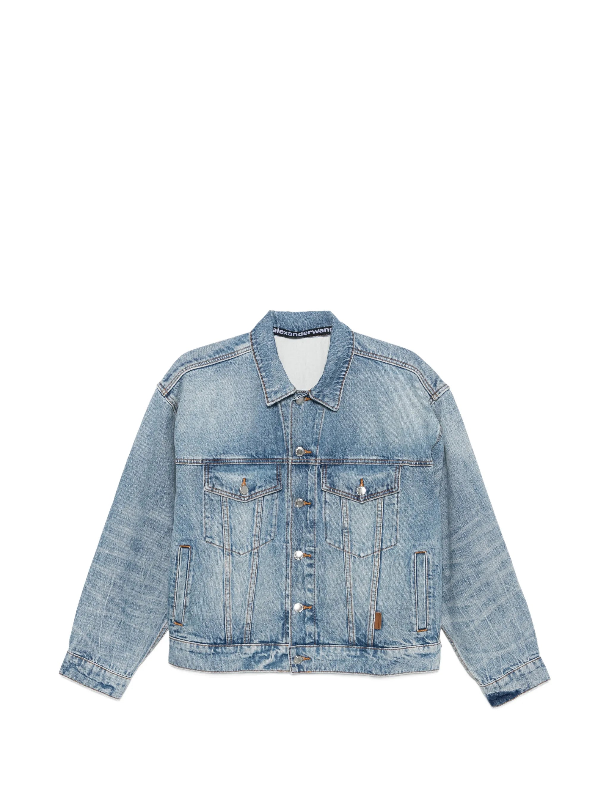 distressed logo game denim jacket