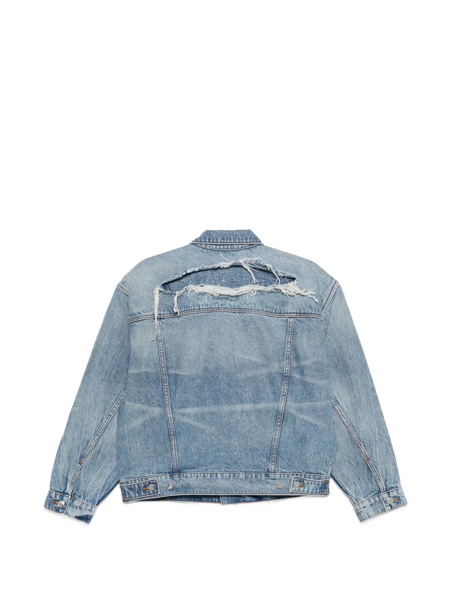 distressed logo game denim jacket