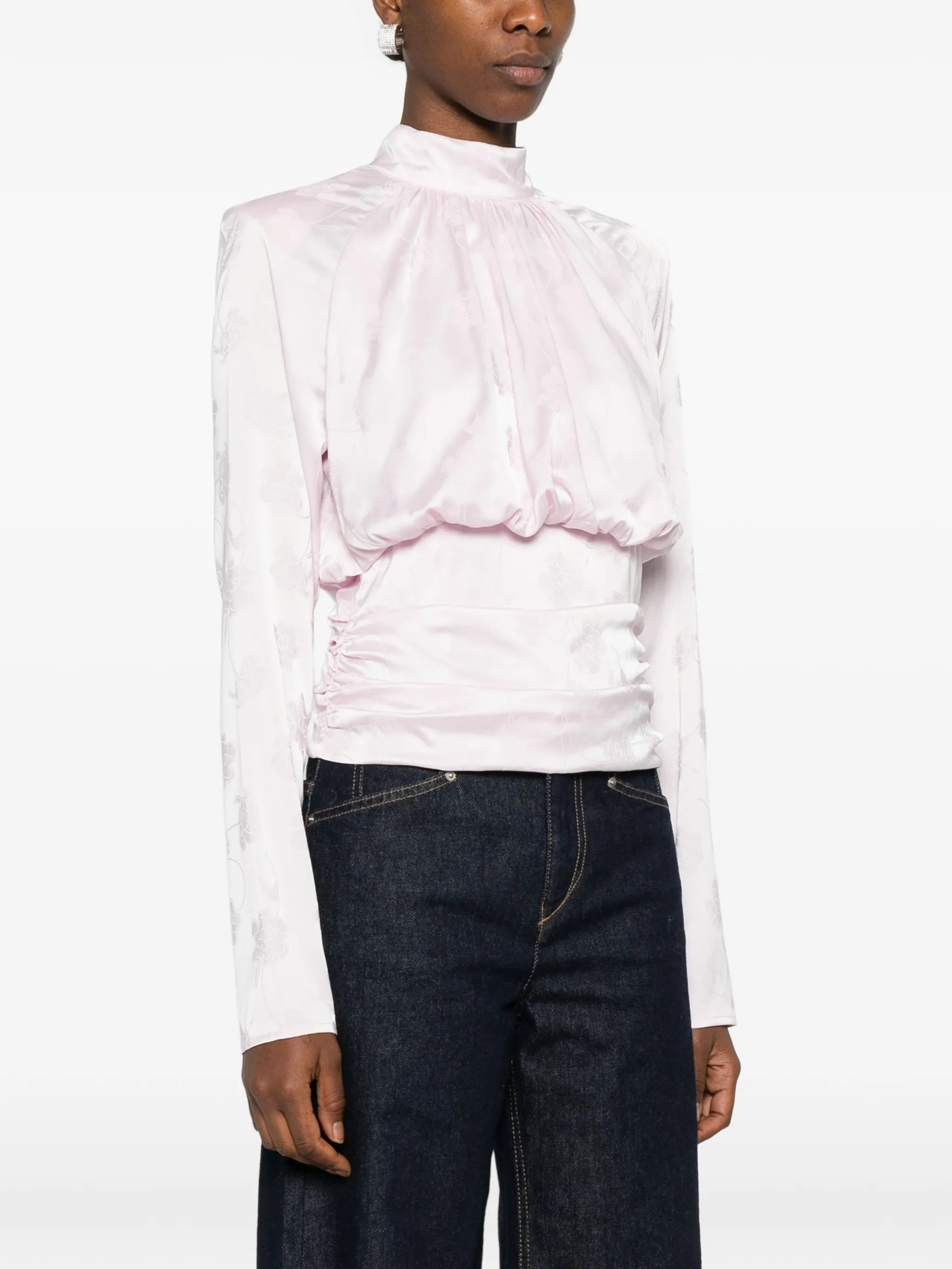 floral-jacquard long-sleeve blouse