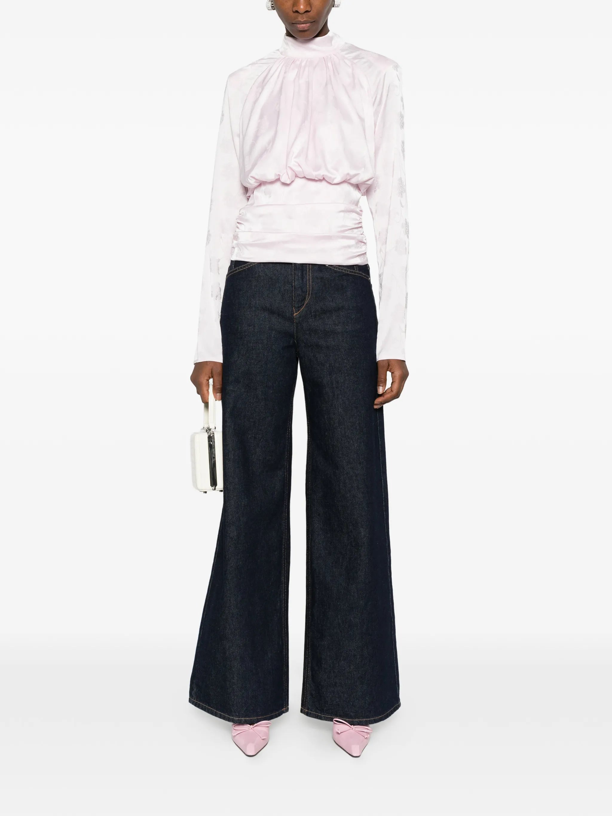 floral-jacquard long-sleeve blouse