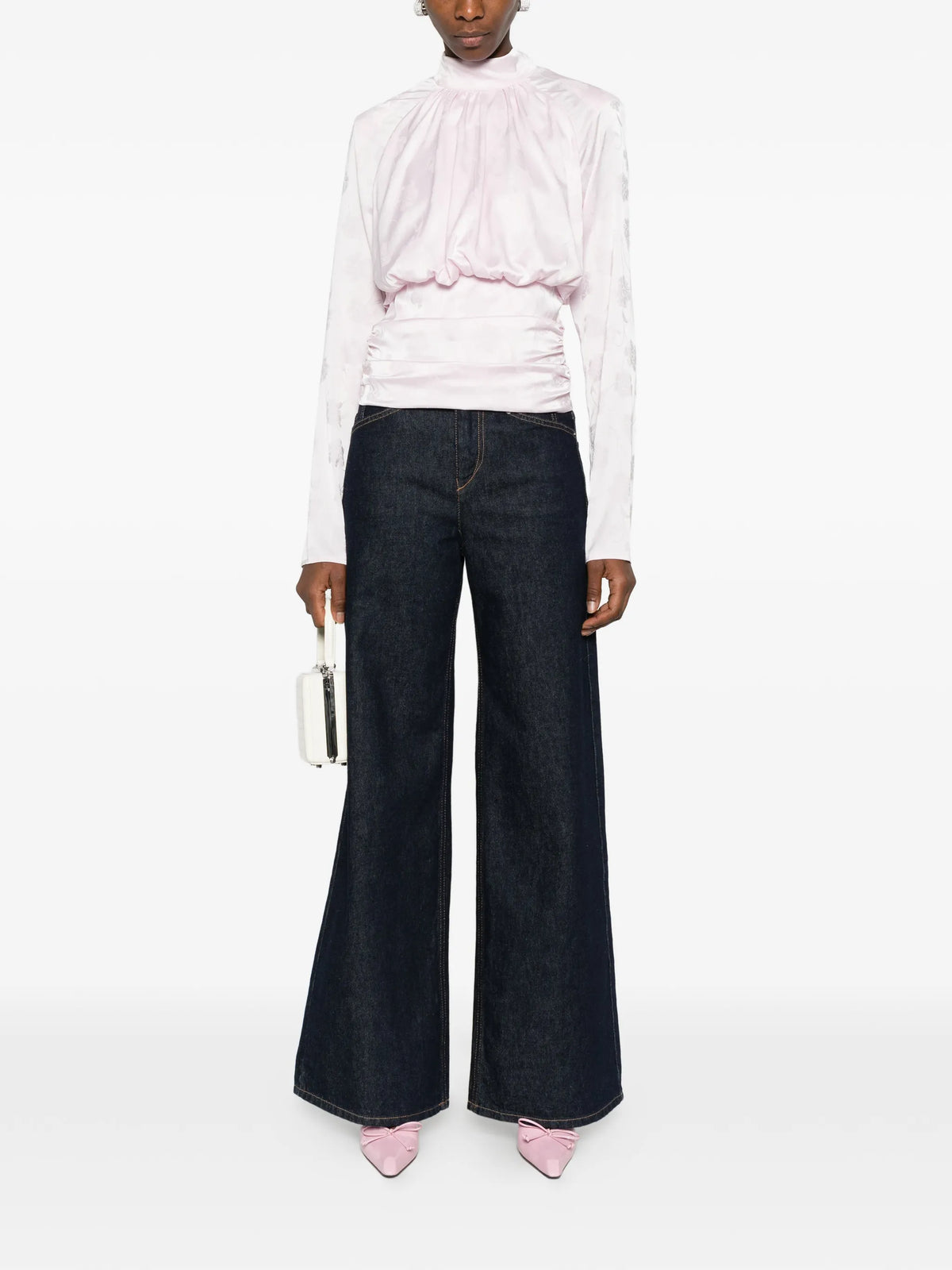 jacquard-pattern draped blouse