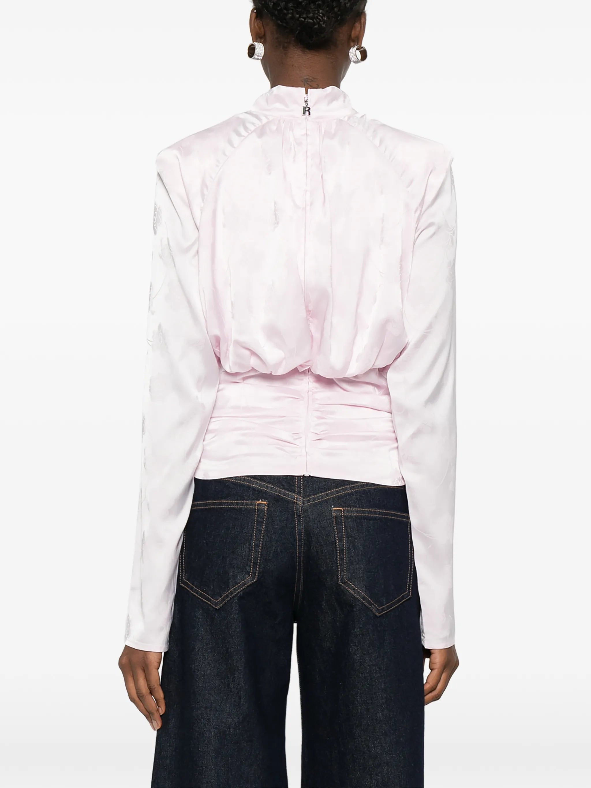 floral-jacquard long-sleeve blouse