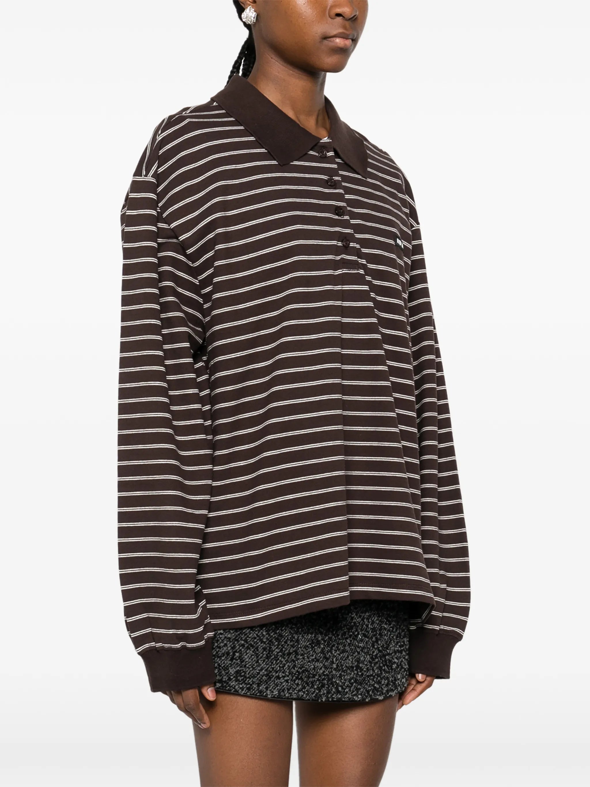 pique longsleeve polo shirt in brown