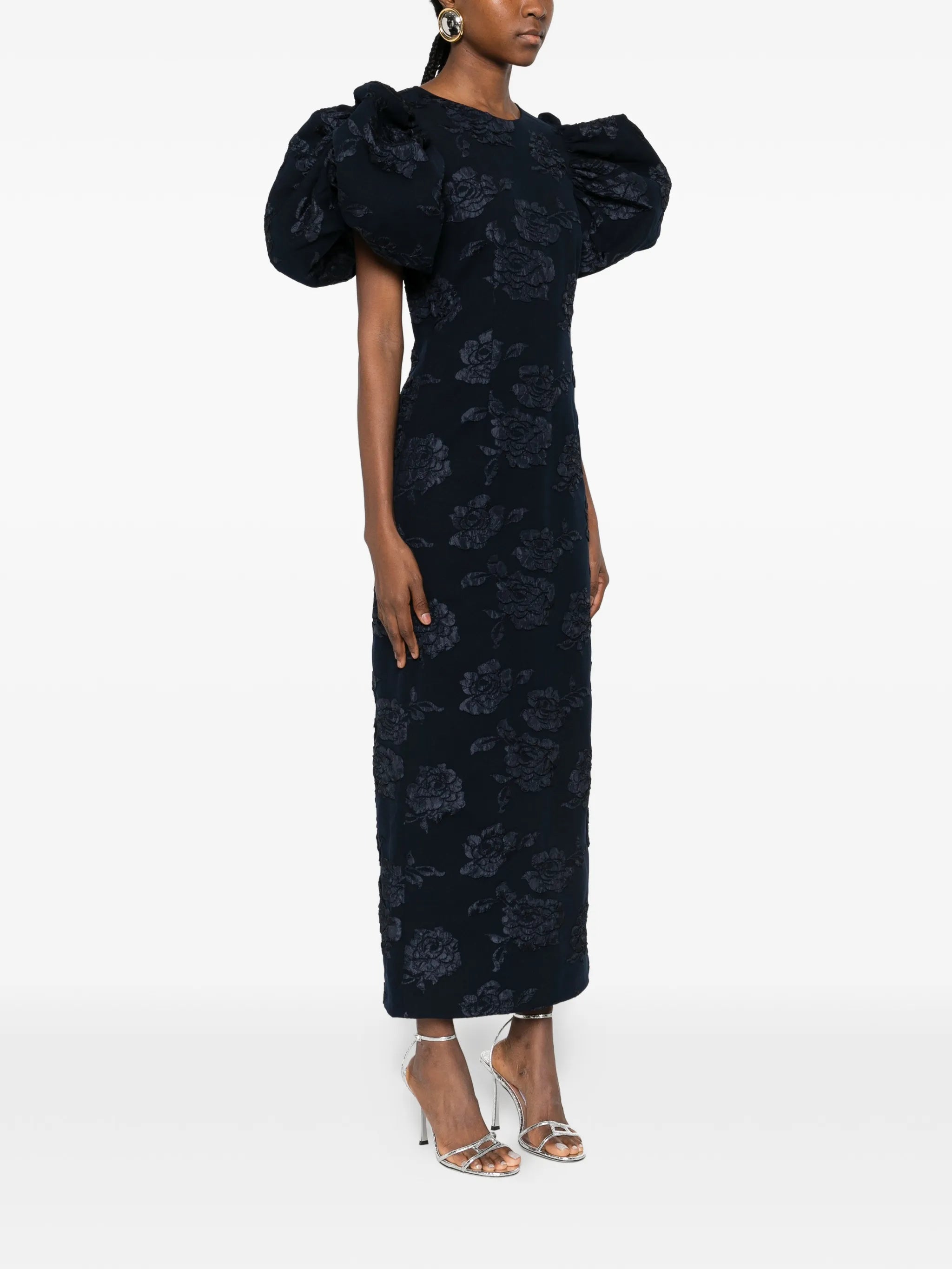 jacquard puff midi dress