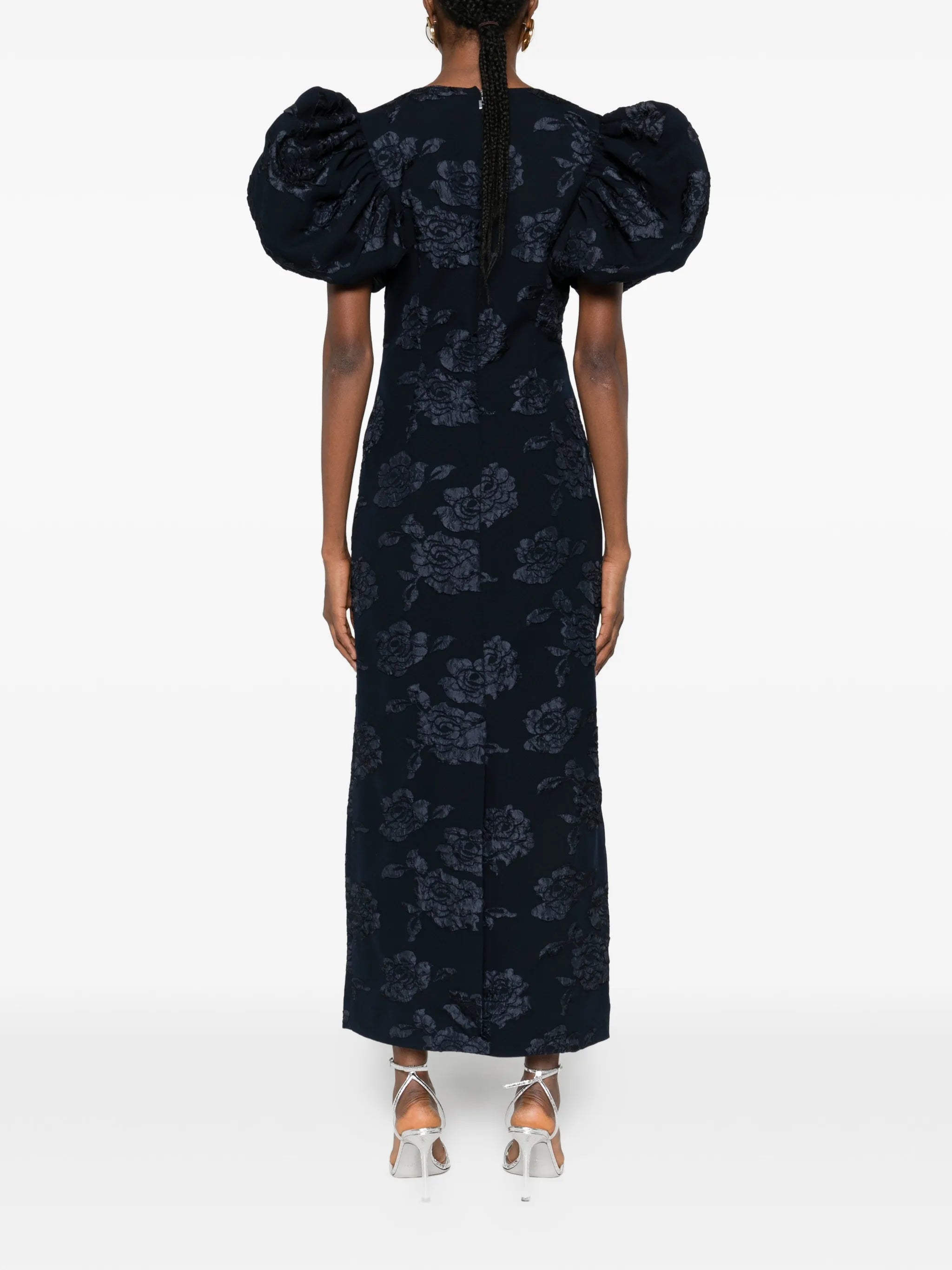 jacquard puff midi dress
