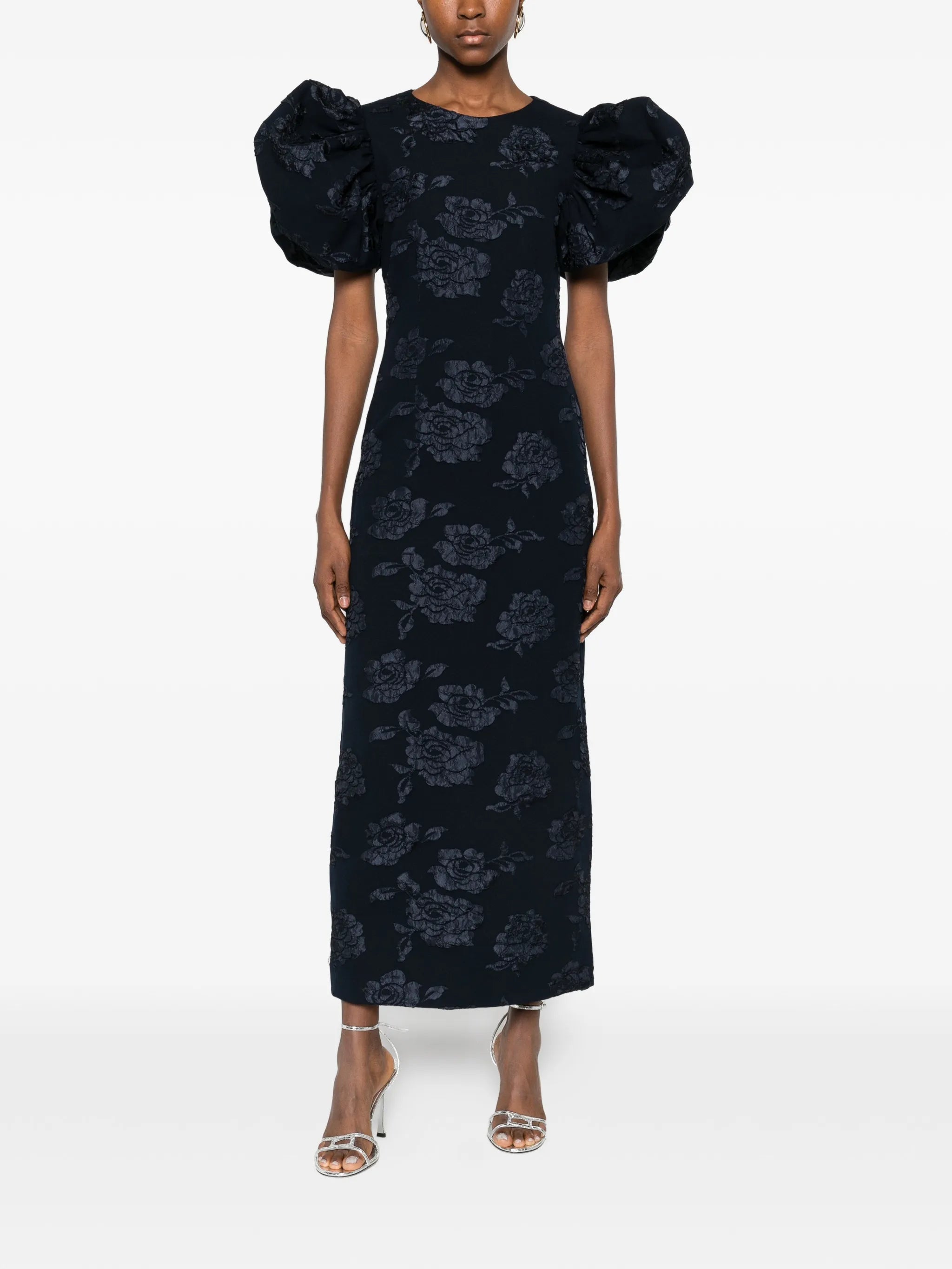 jacquard puff midi dress