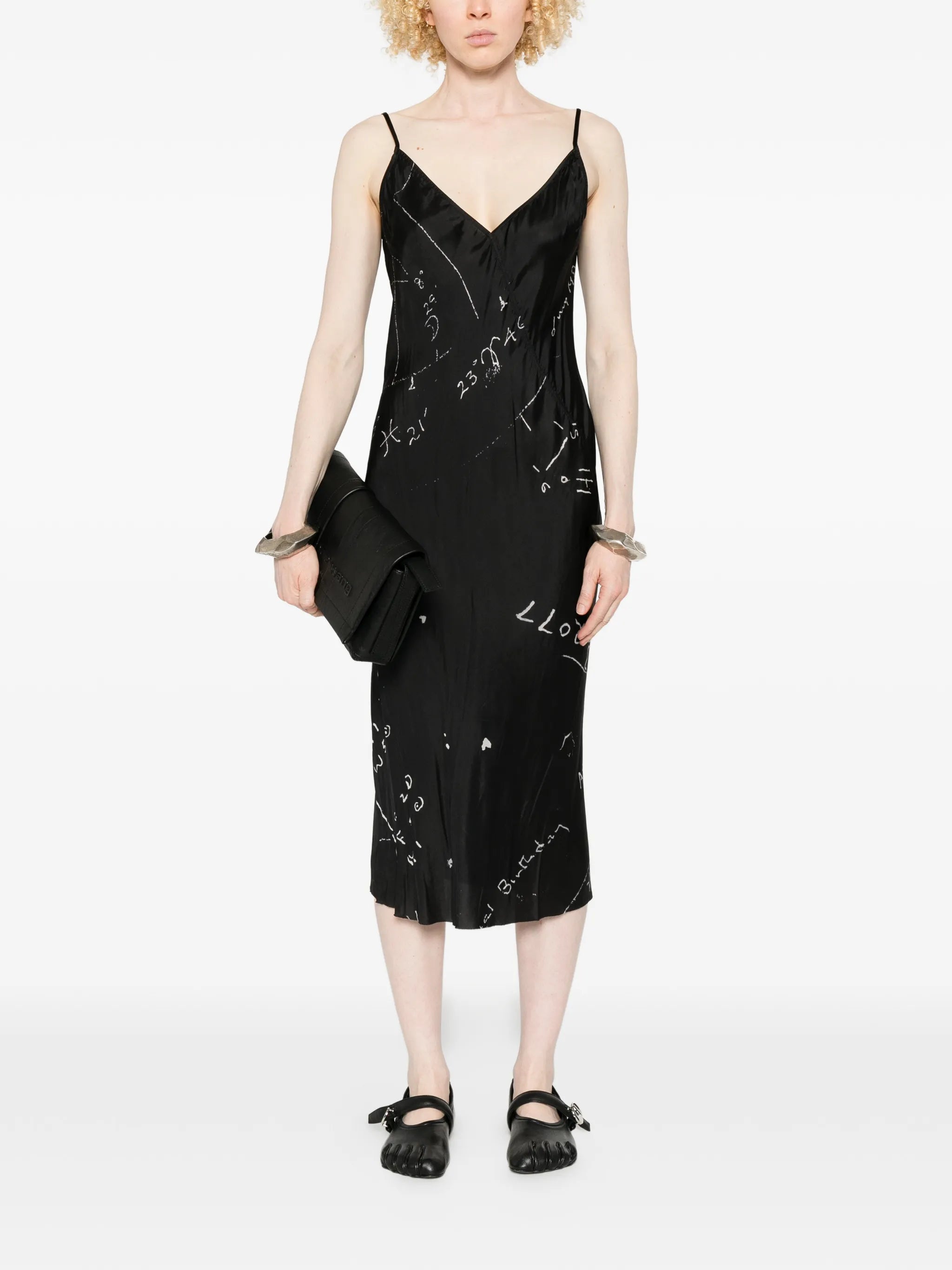 Temple slip dress in printed cupro twill
