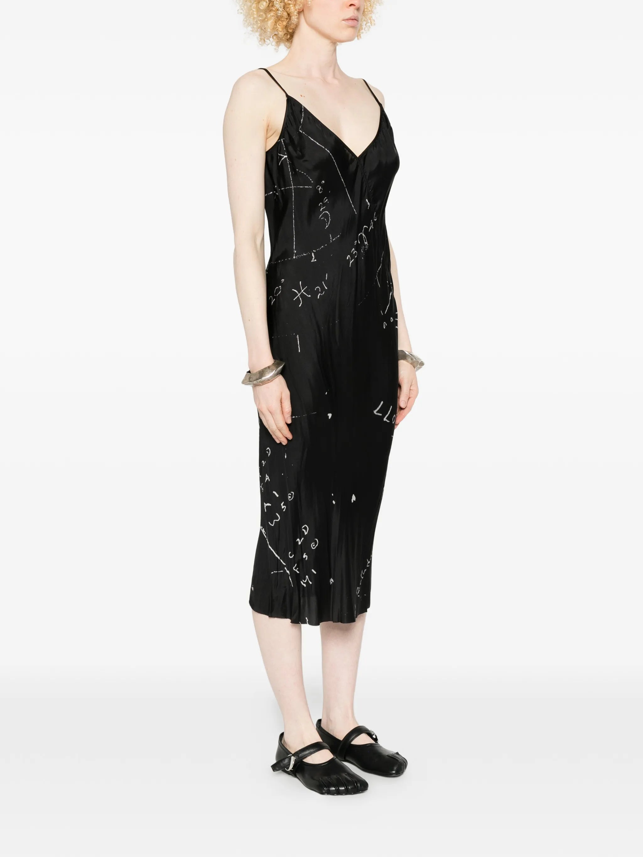 Temple slip dress in printed cupro twill