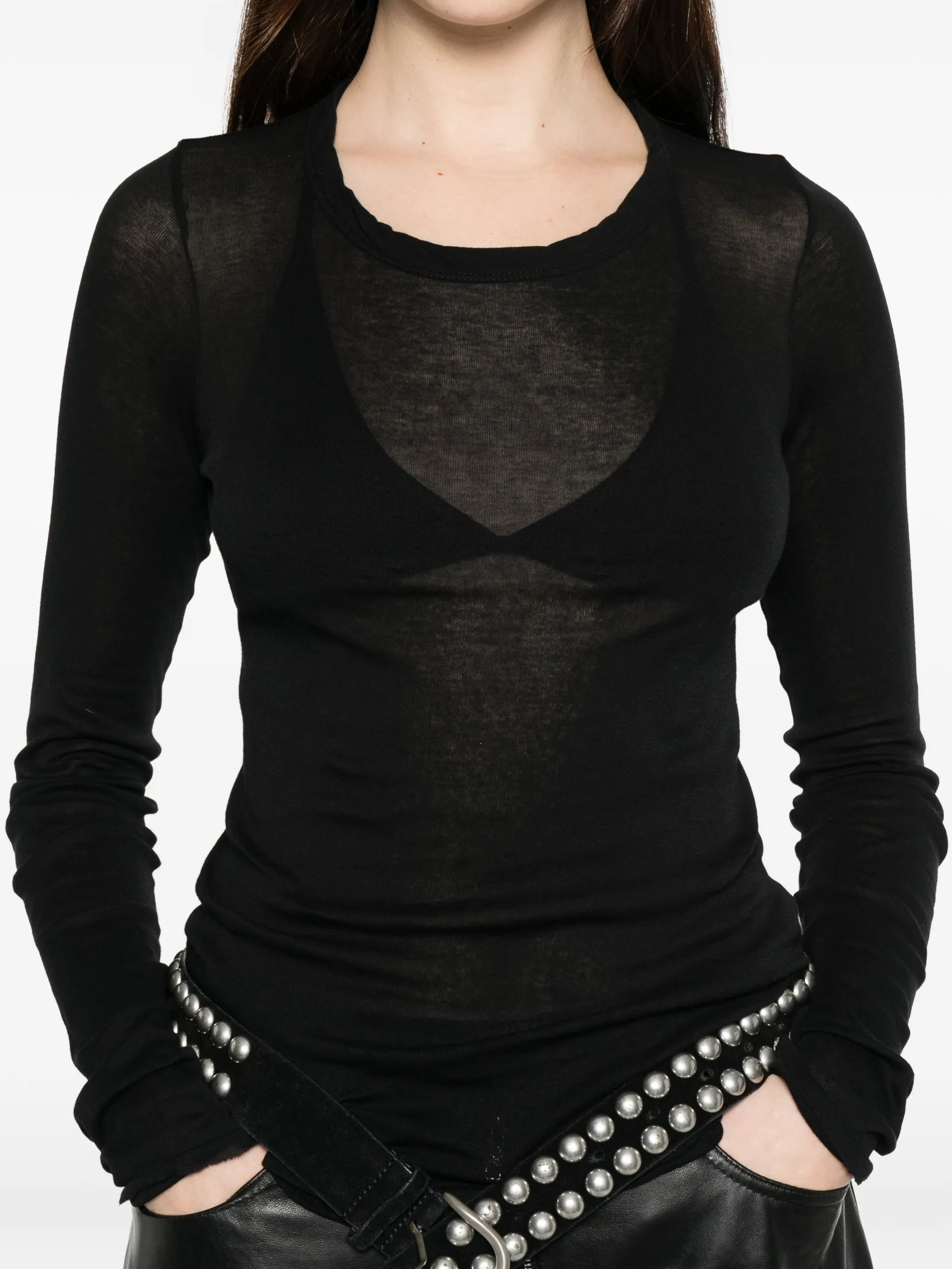 rib knit long-sleeved T-shirt