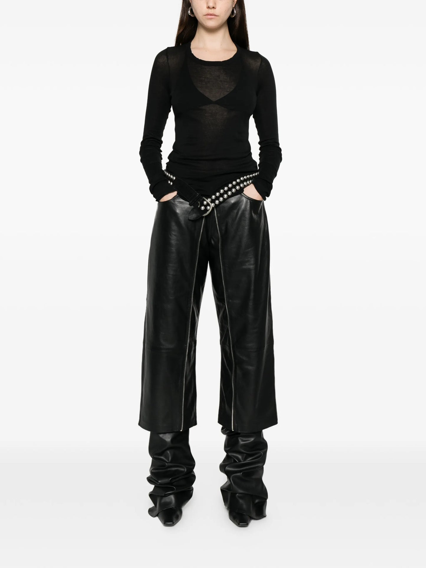 rib knit long-sleeved T-shirt