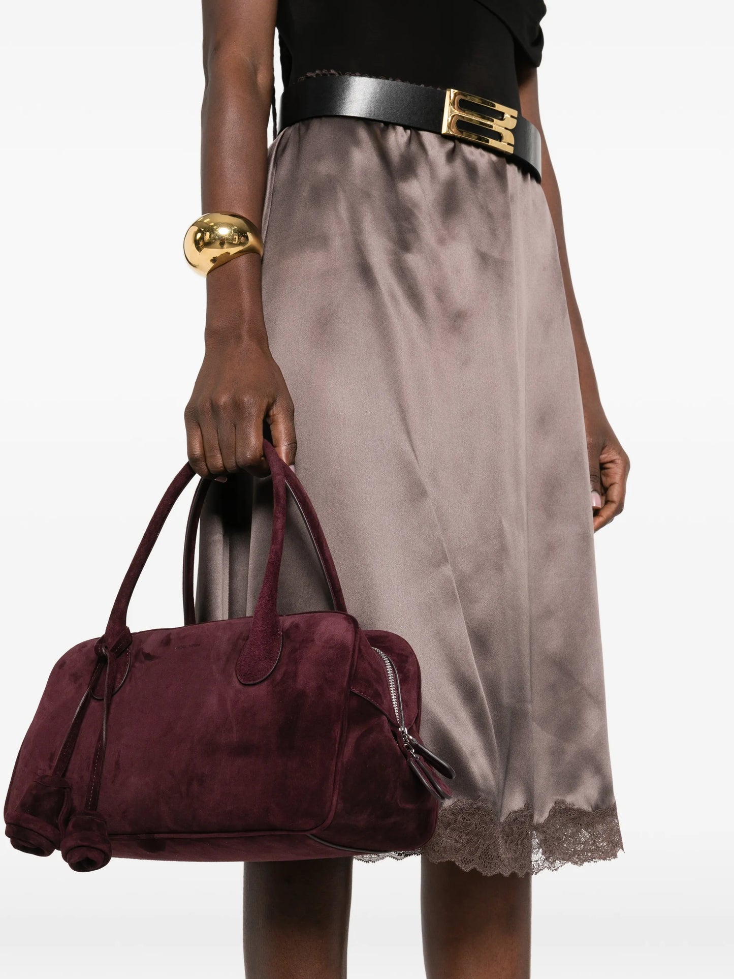 Brigitte flower-charm suede tote bag