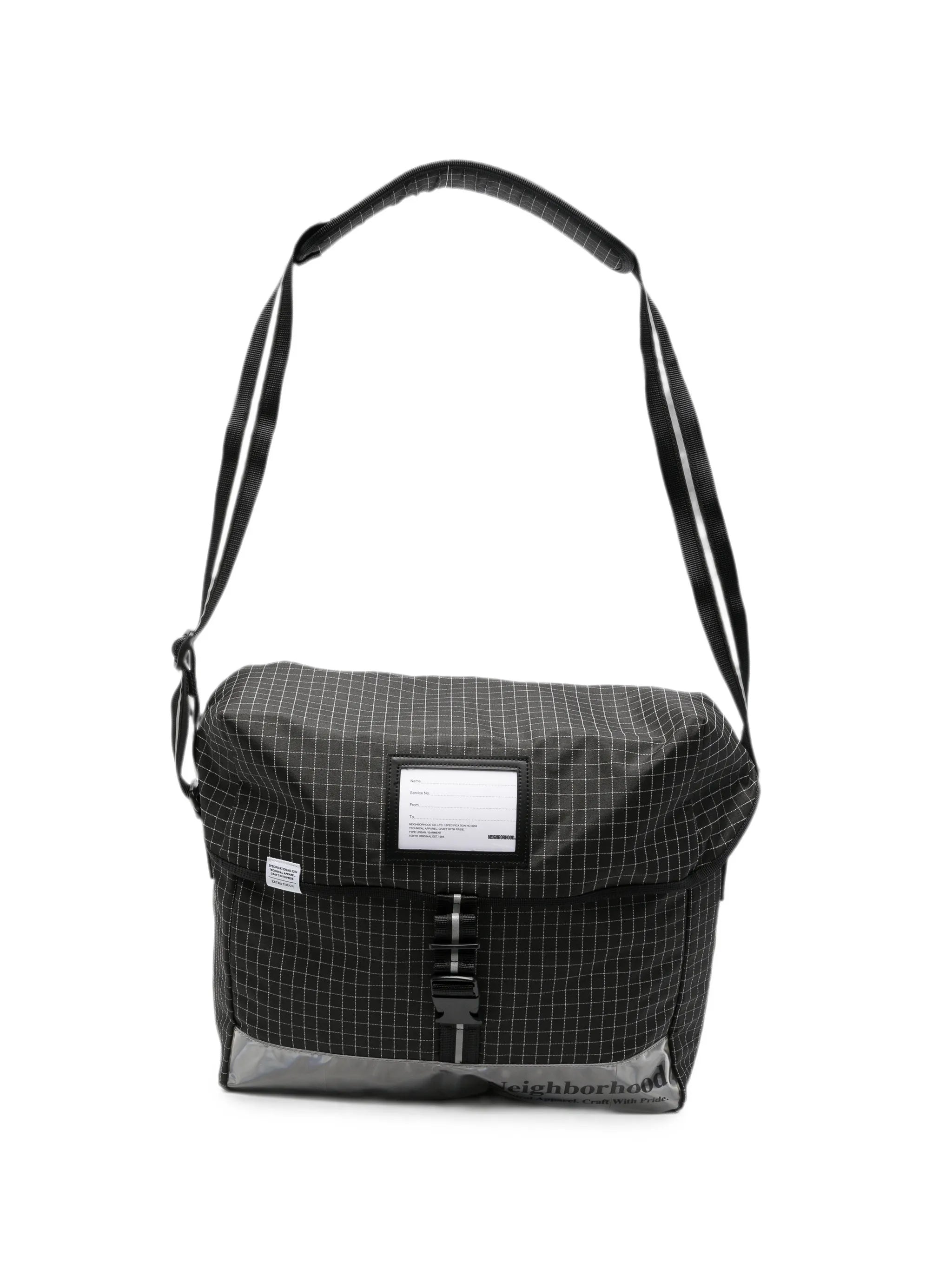 grid-pattern messenger bag