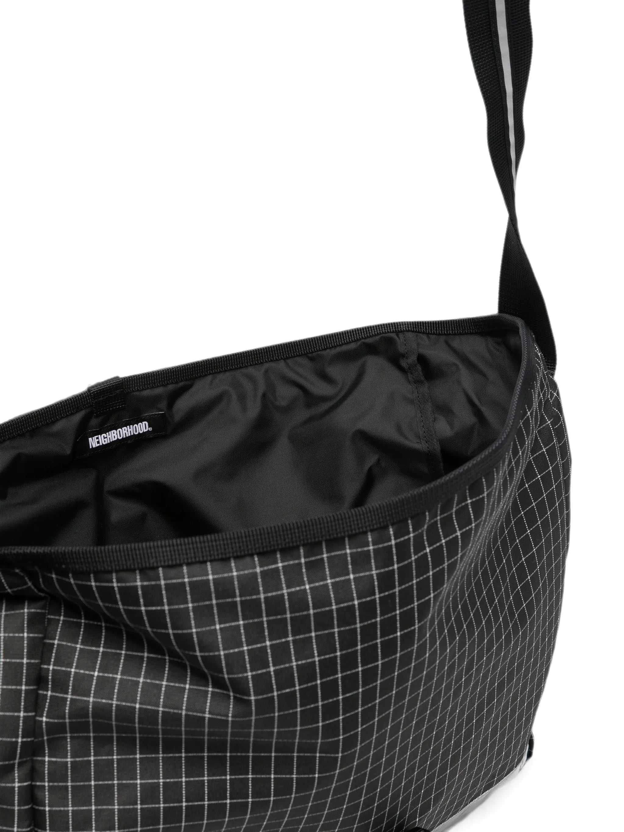 grid-pattern messenger bag