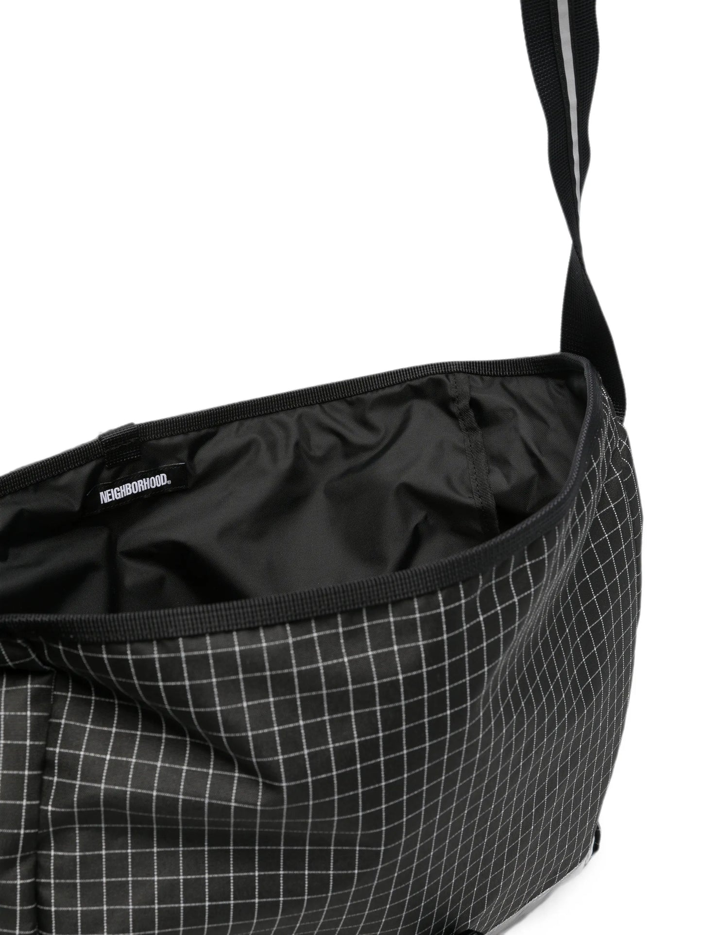 grid-pattern messenger bag