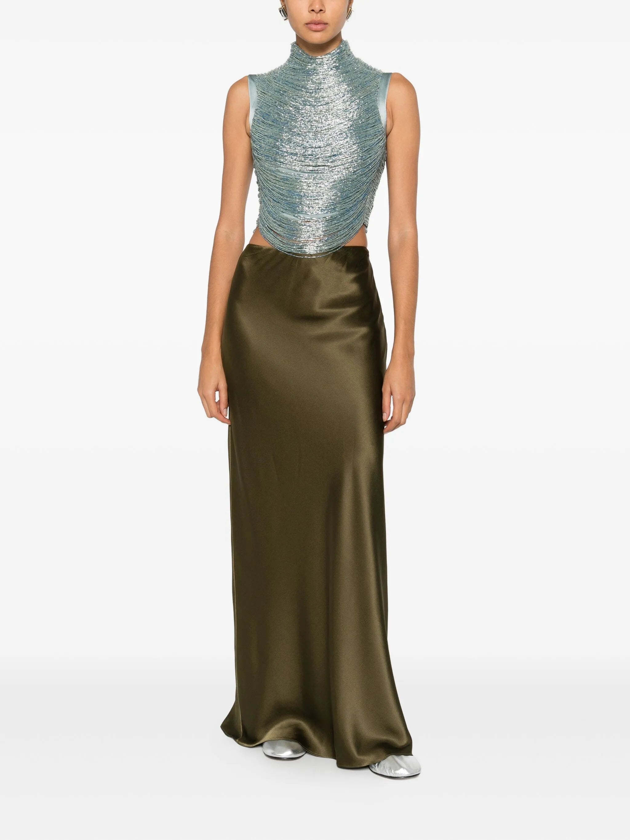 Taraji beaded high-neck top