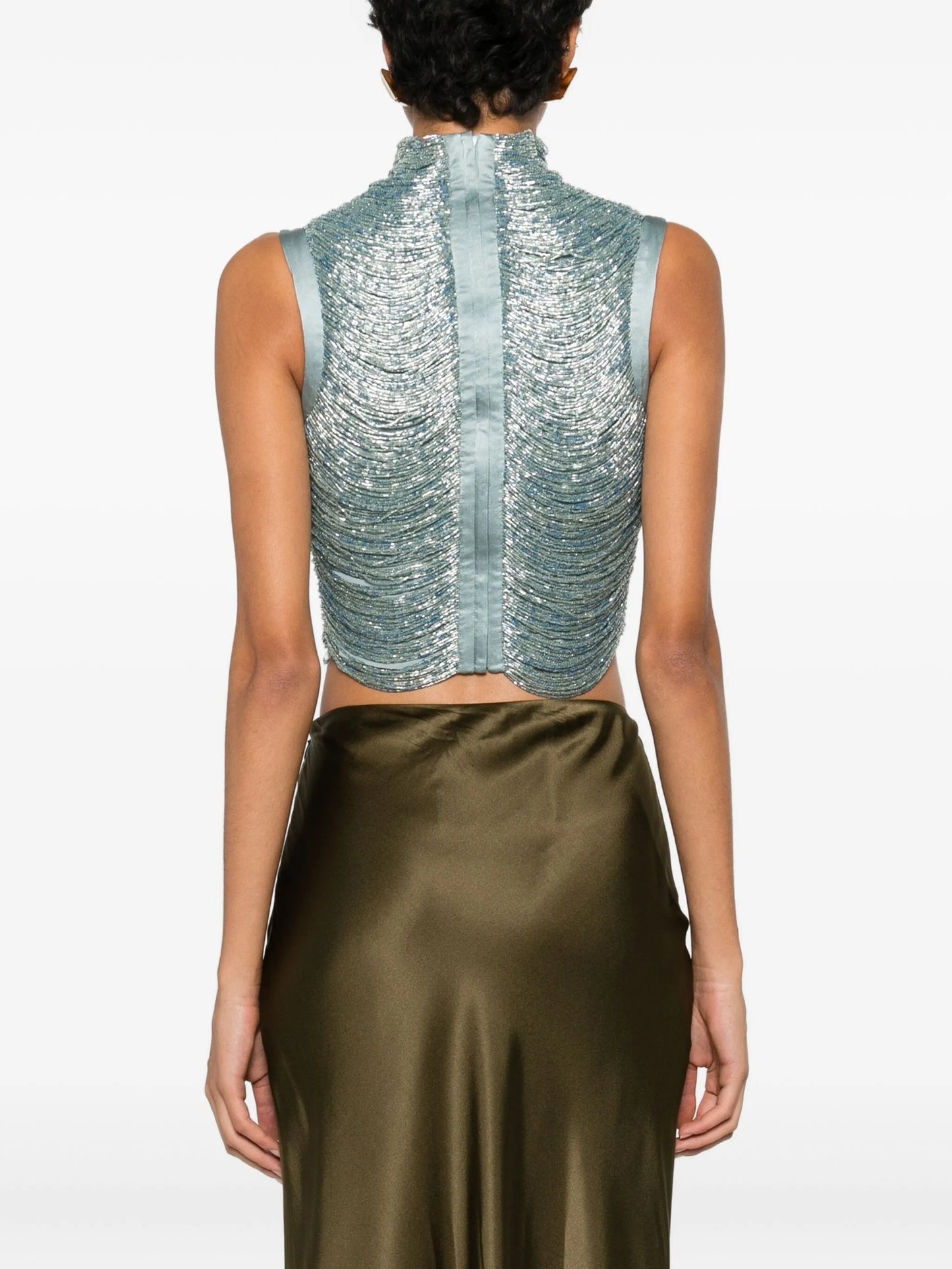 Taraji beaded high-neck top