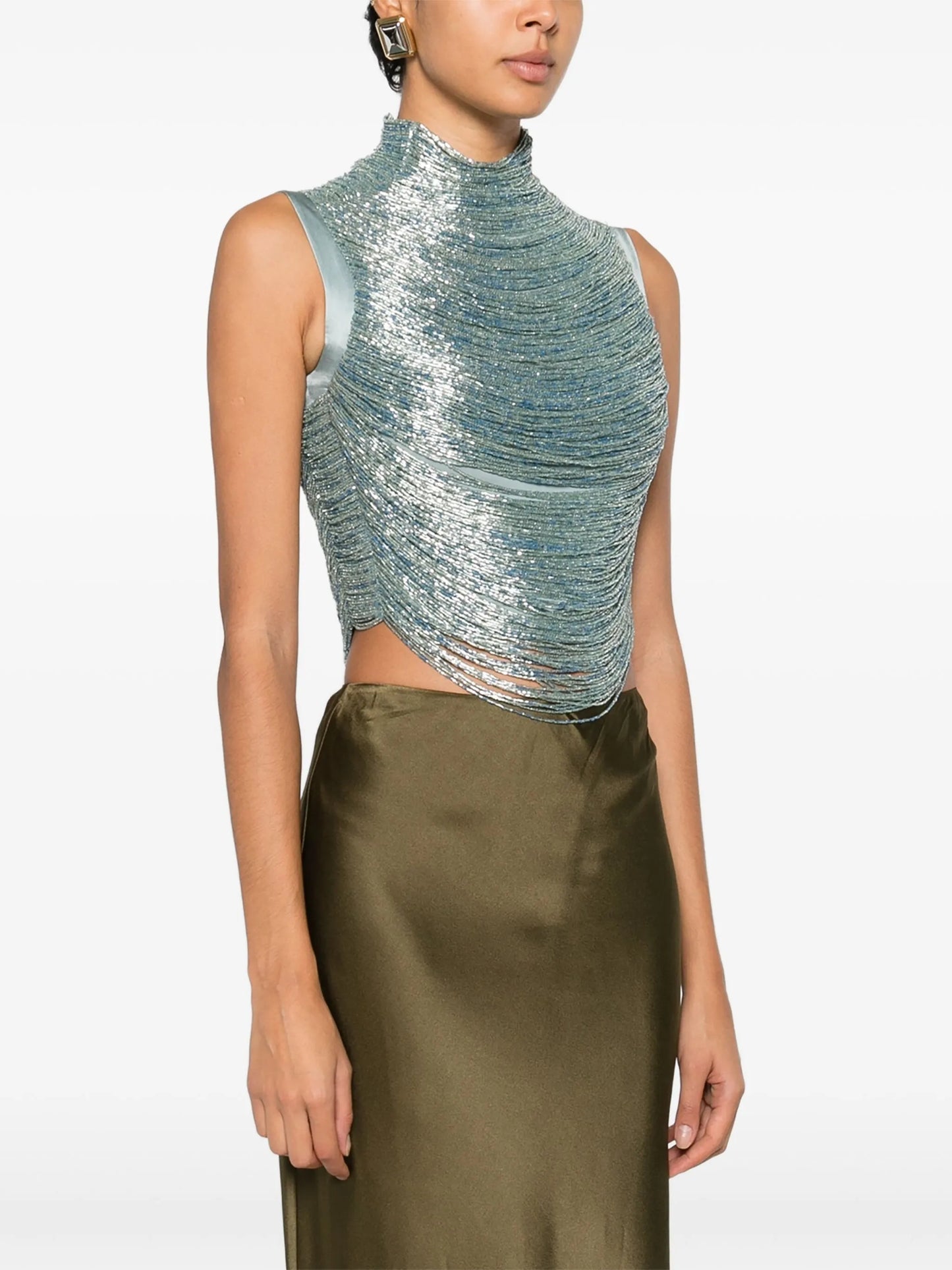 Taraji beaded high-neck top