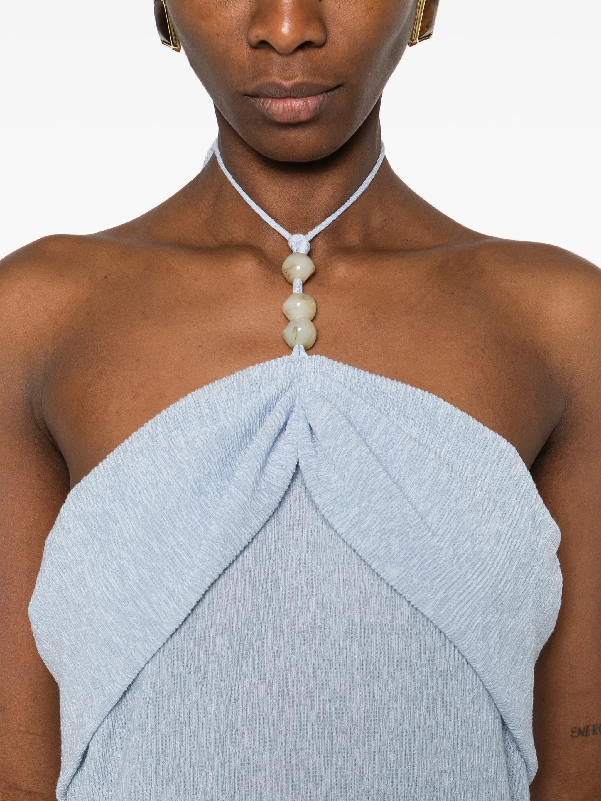 halterneck draped midi dress