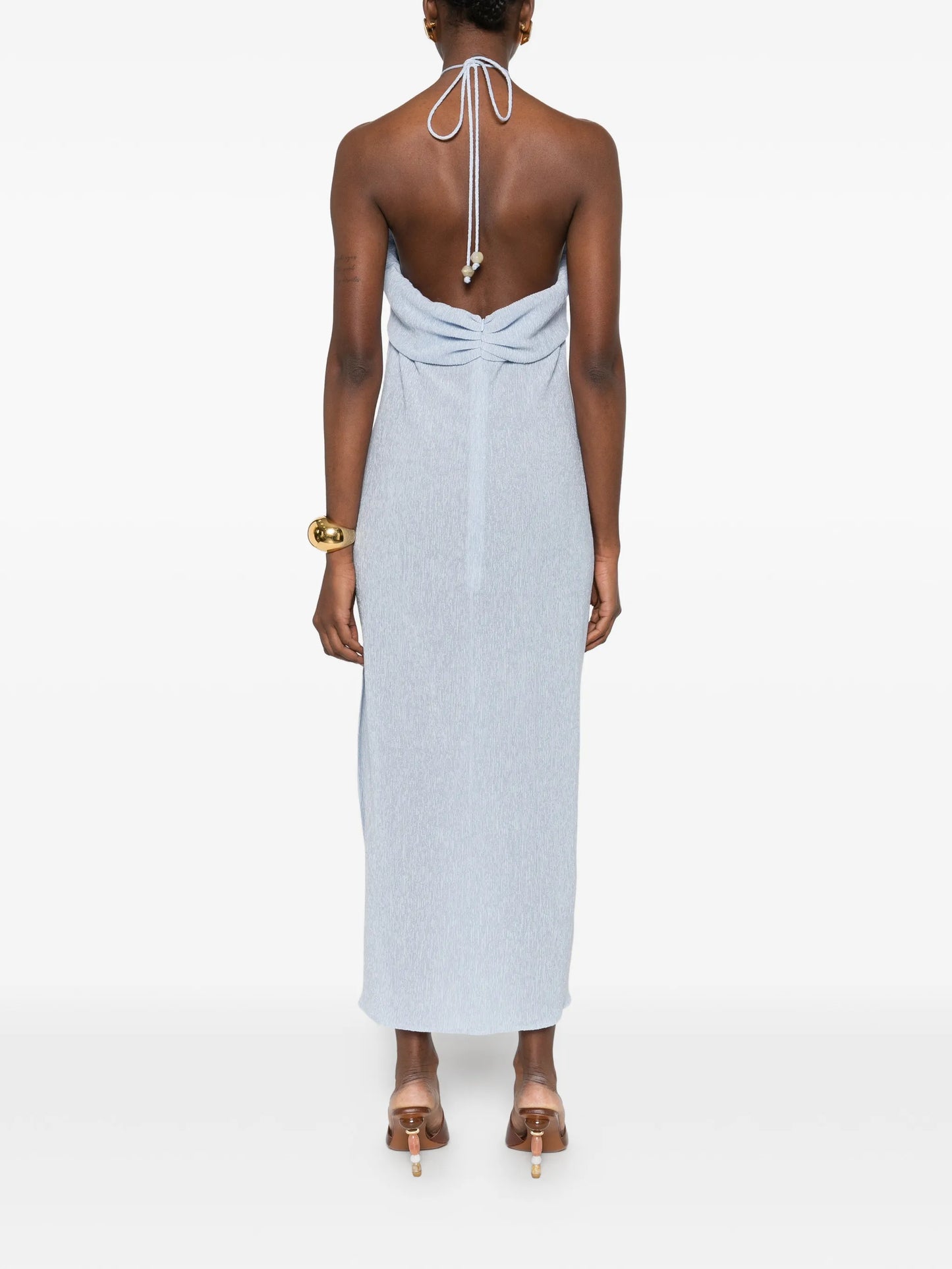 halterneck draped midi dress