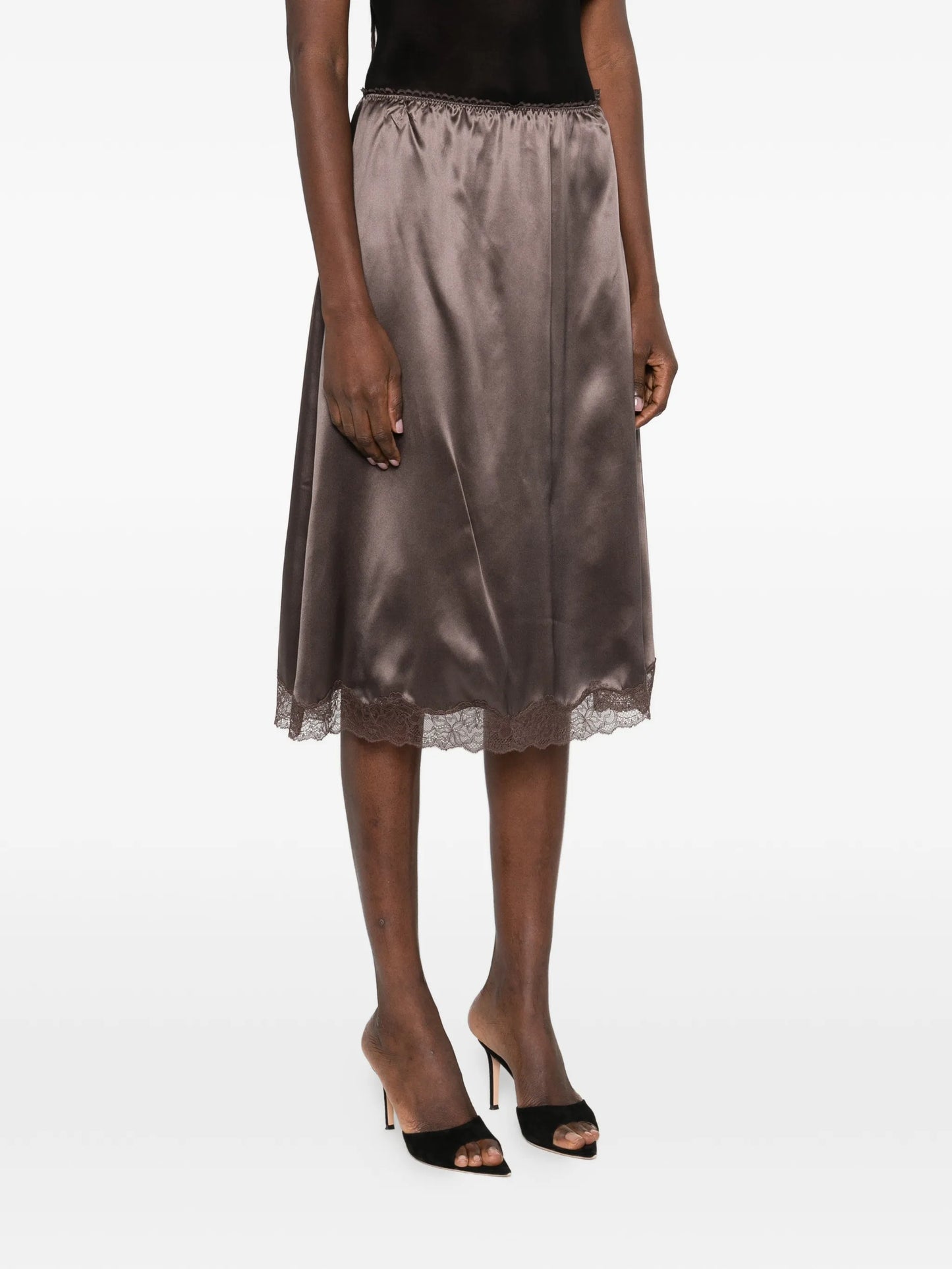 lace-trim midi skirt