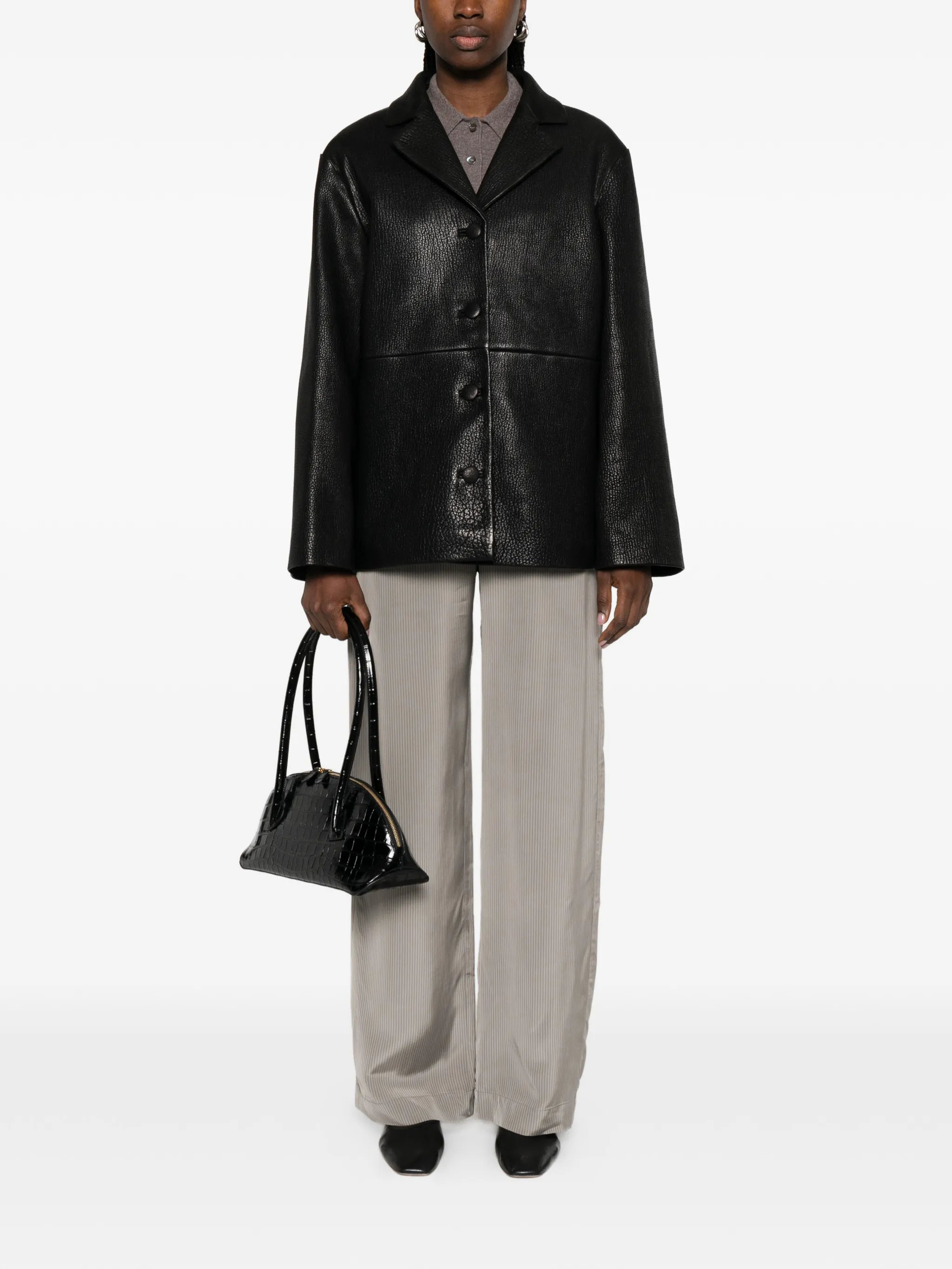 single-breasted grained-leather jacket