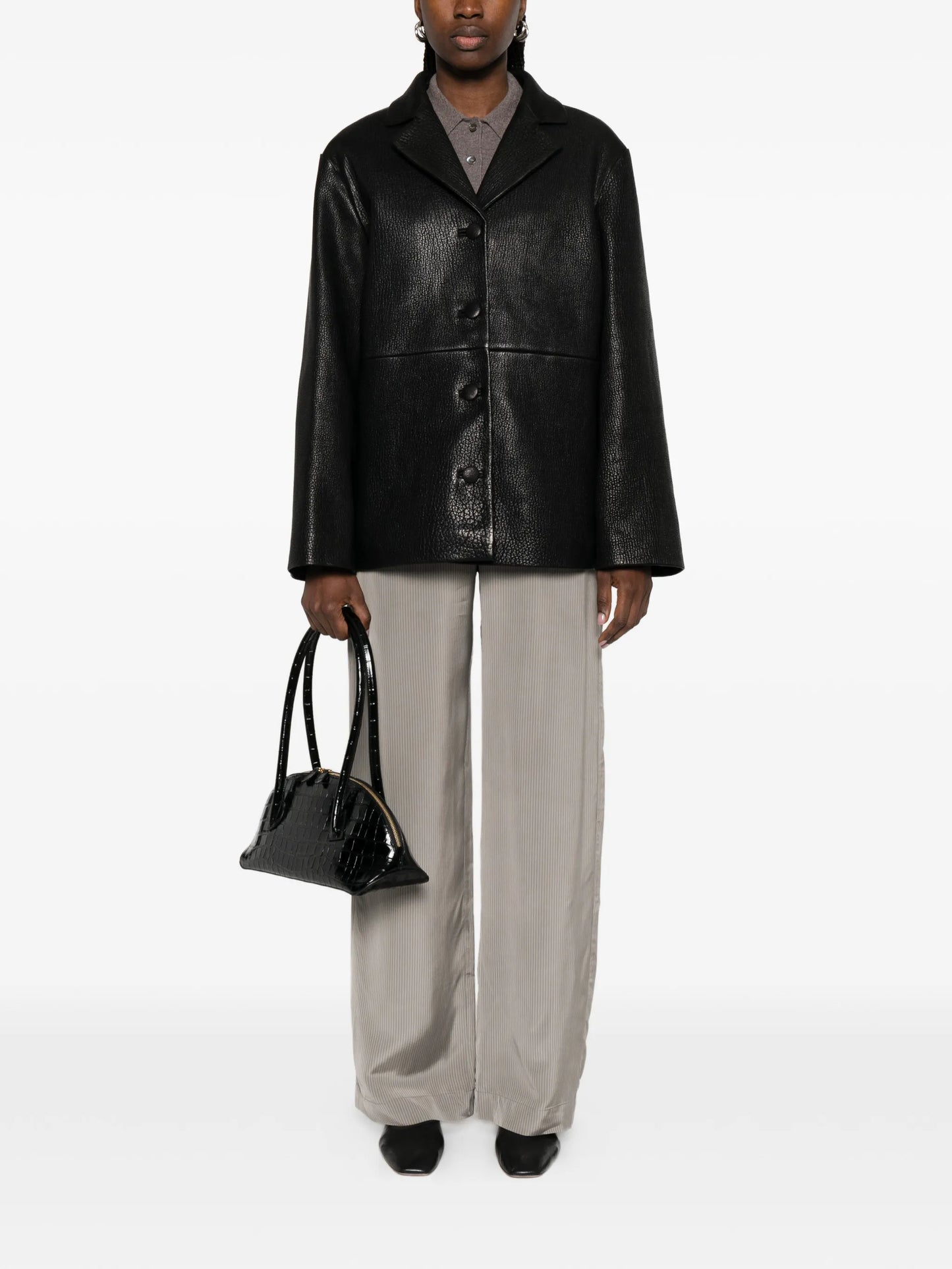 single-breasted grained-leather jacket