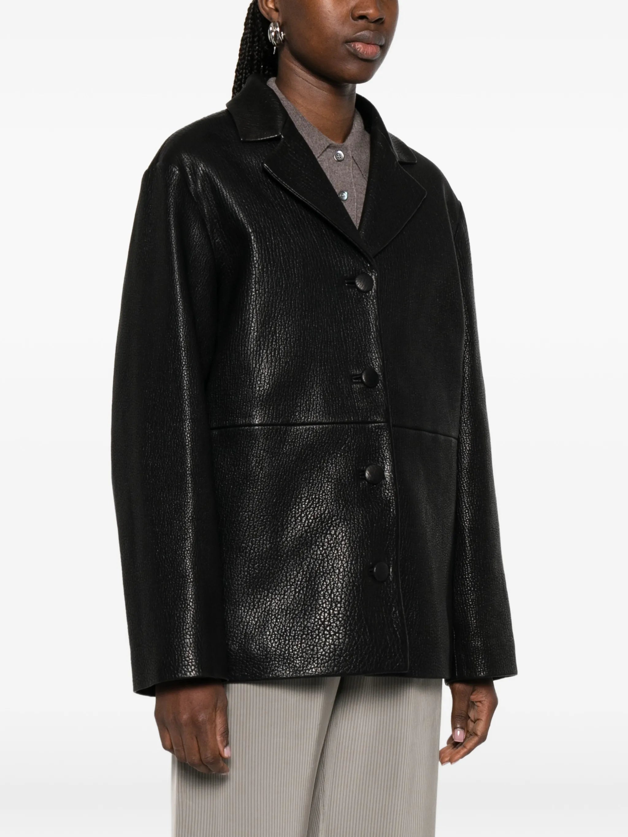 single-breasted grained-leather jacket