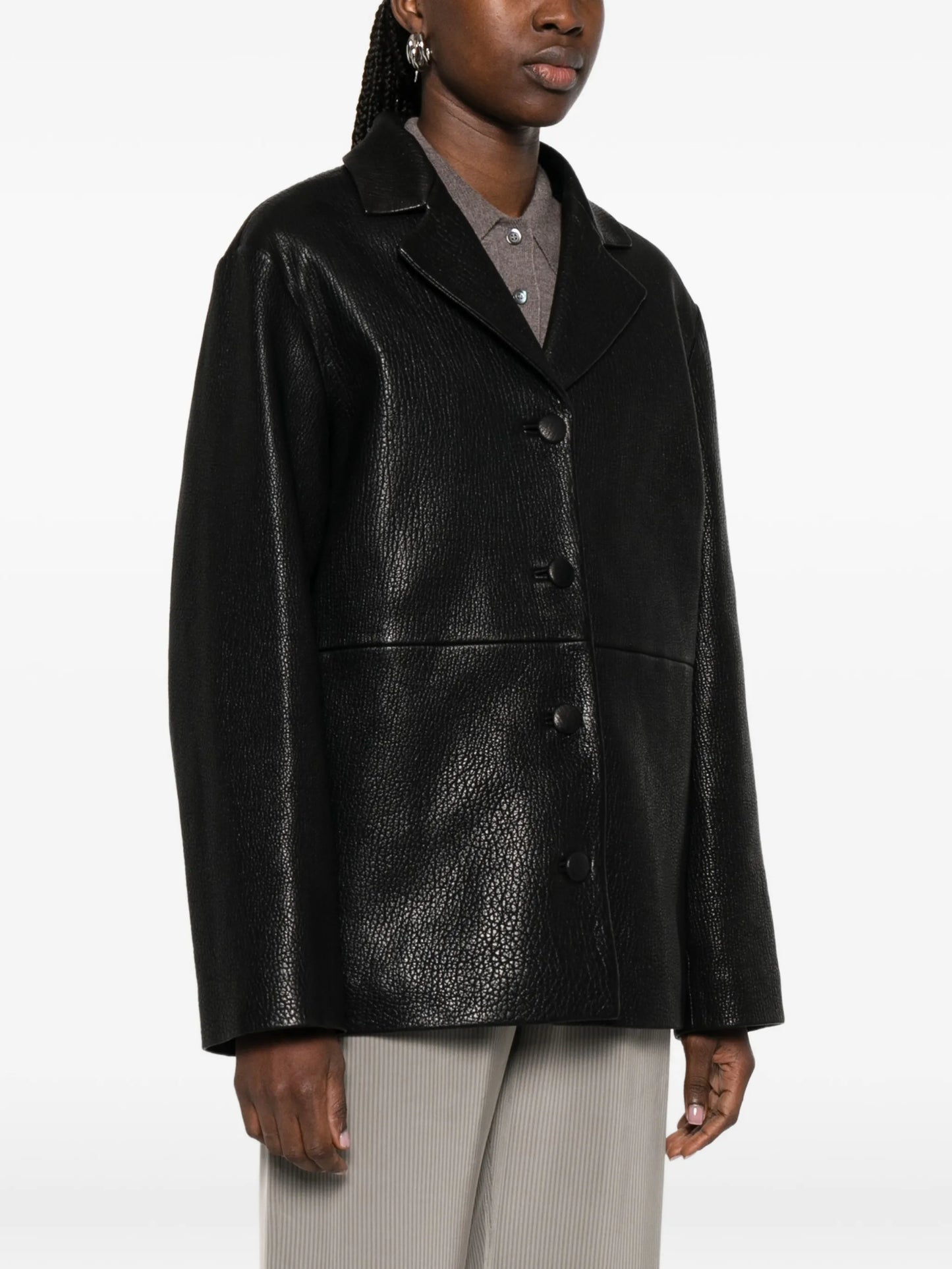 single-breasted grained-leather jacket
