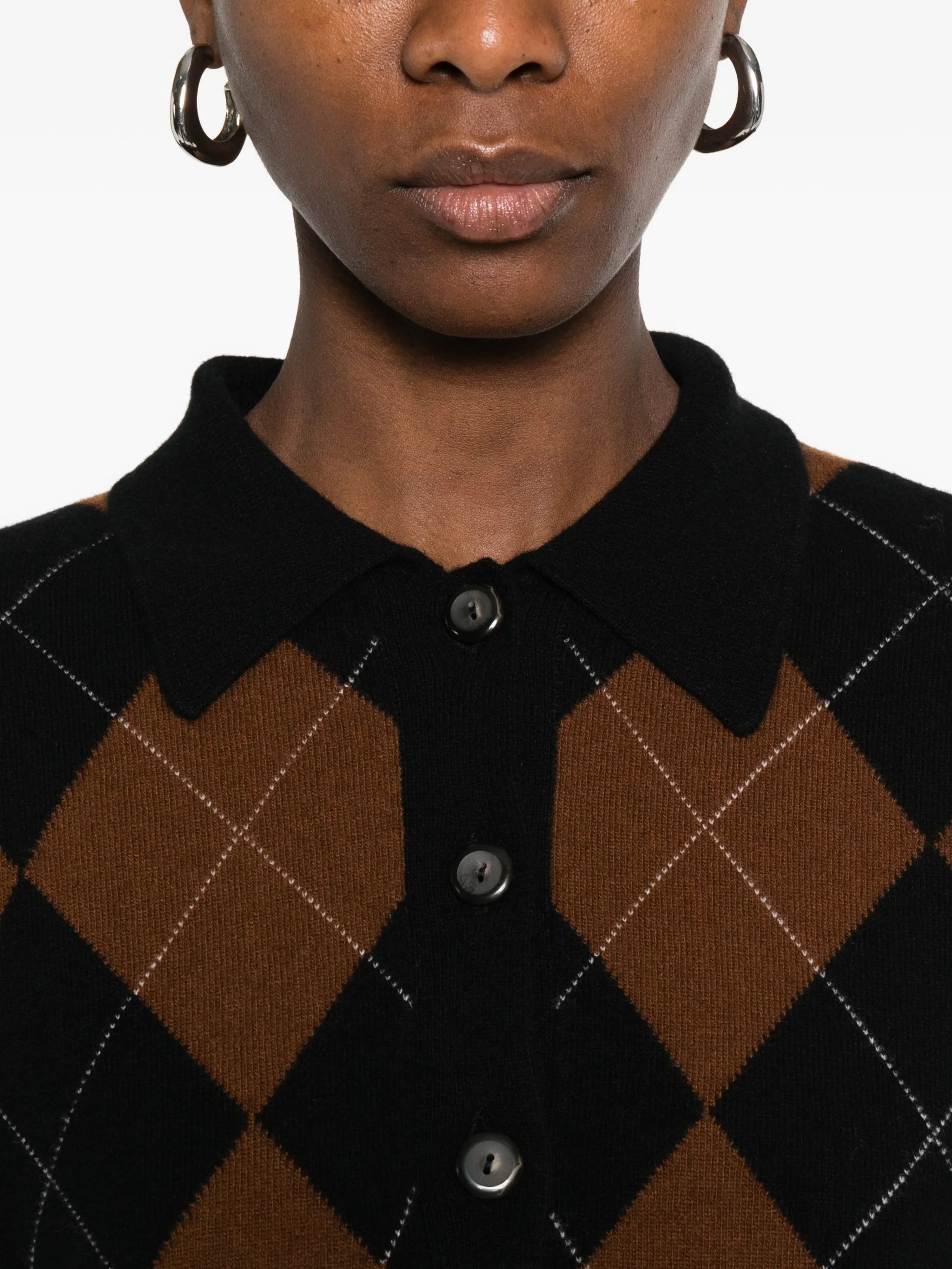 argyle-knit polo top