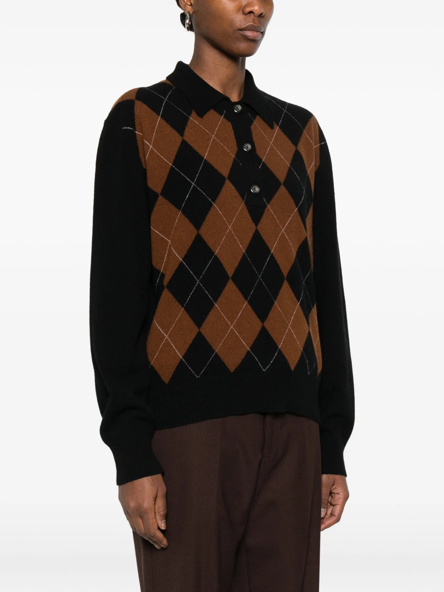 argyle-knit polo top