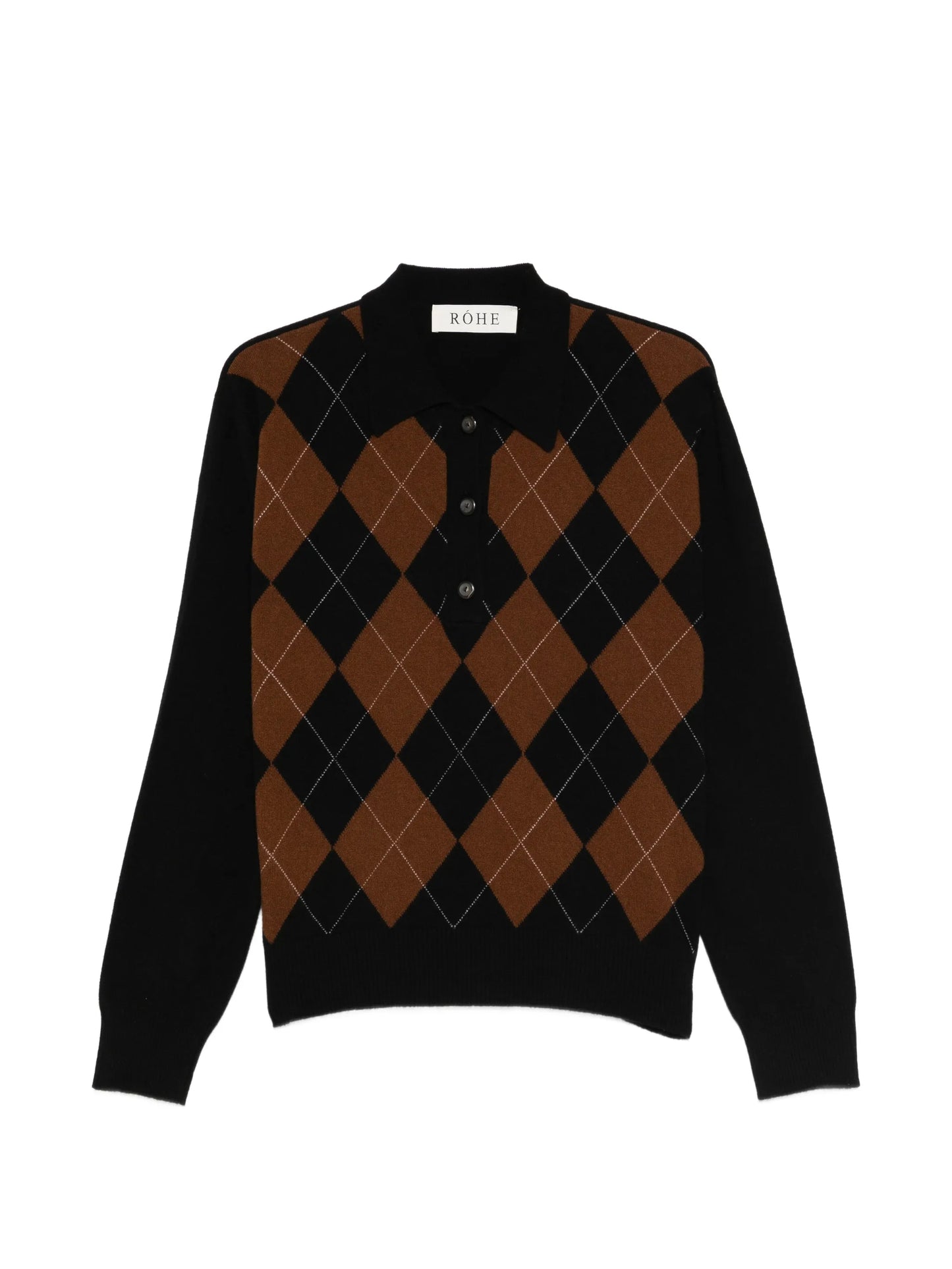 argyle-knit polo top