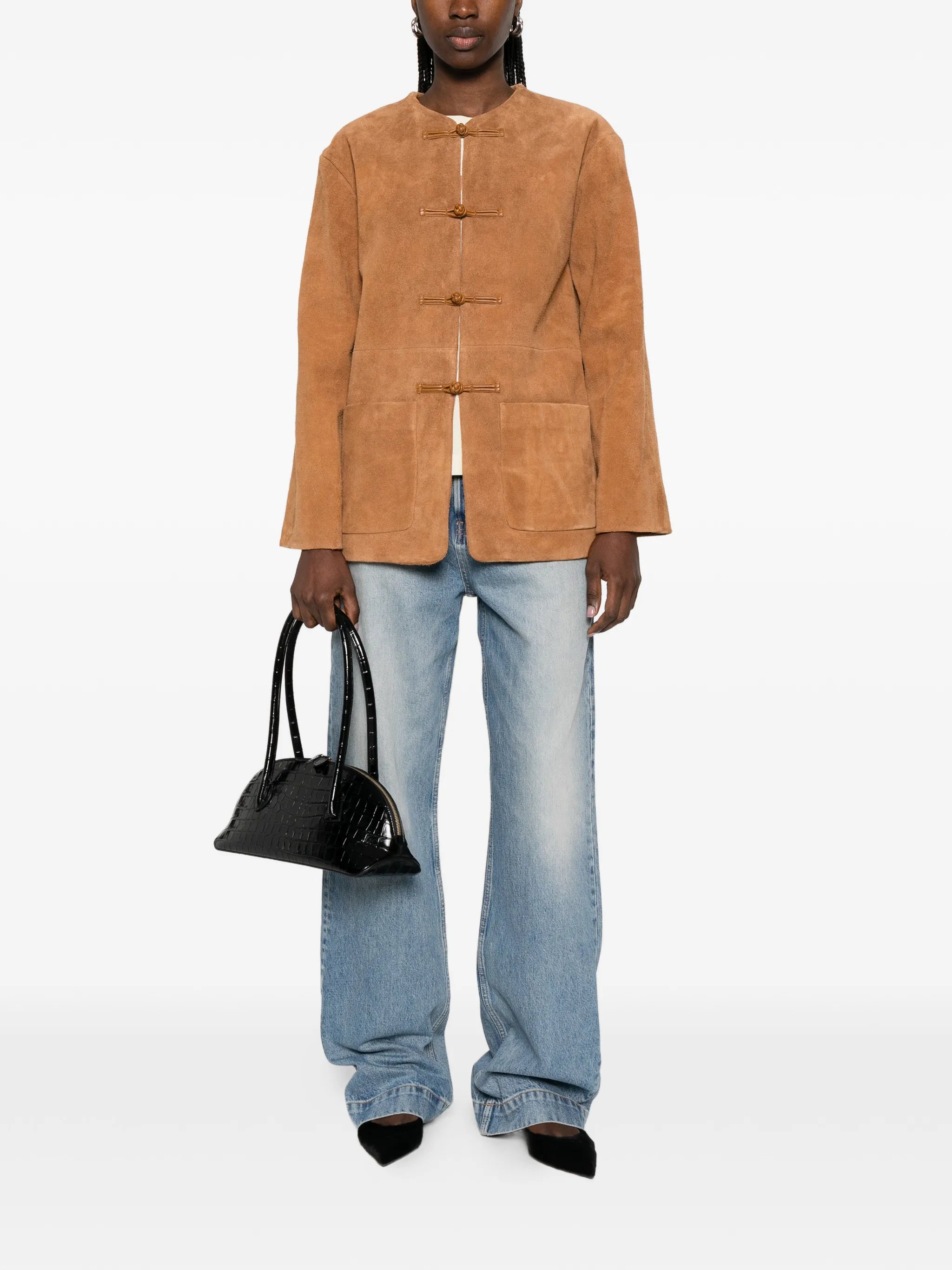mandarin-collar suede jacket
