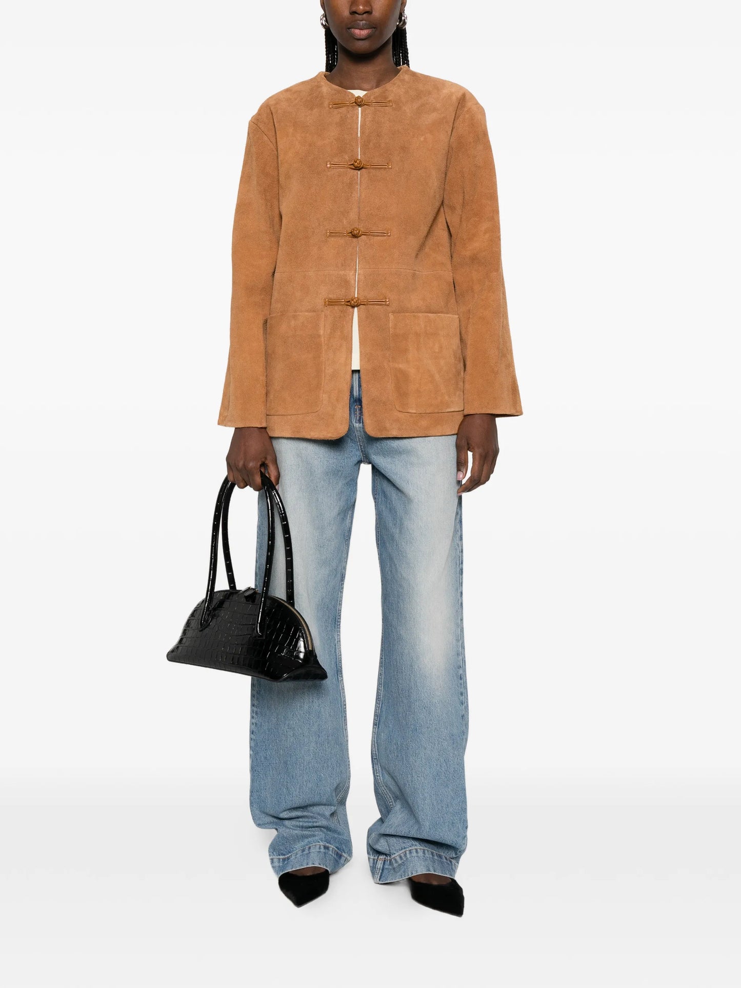 mandarin-collar suede jacket