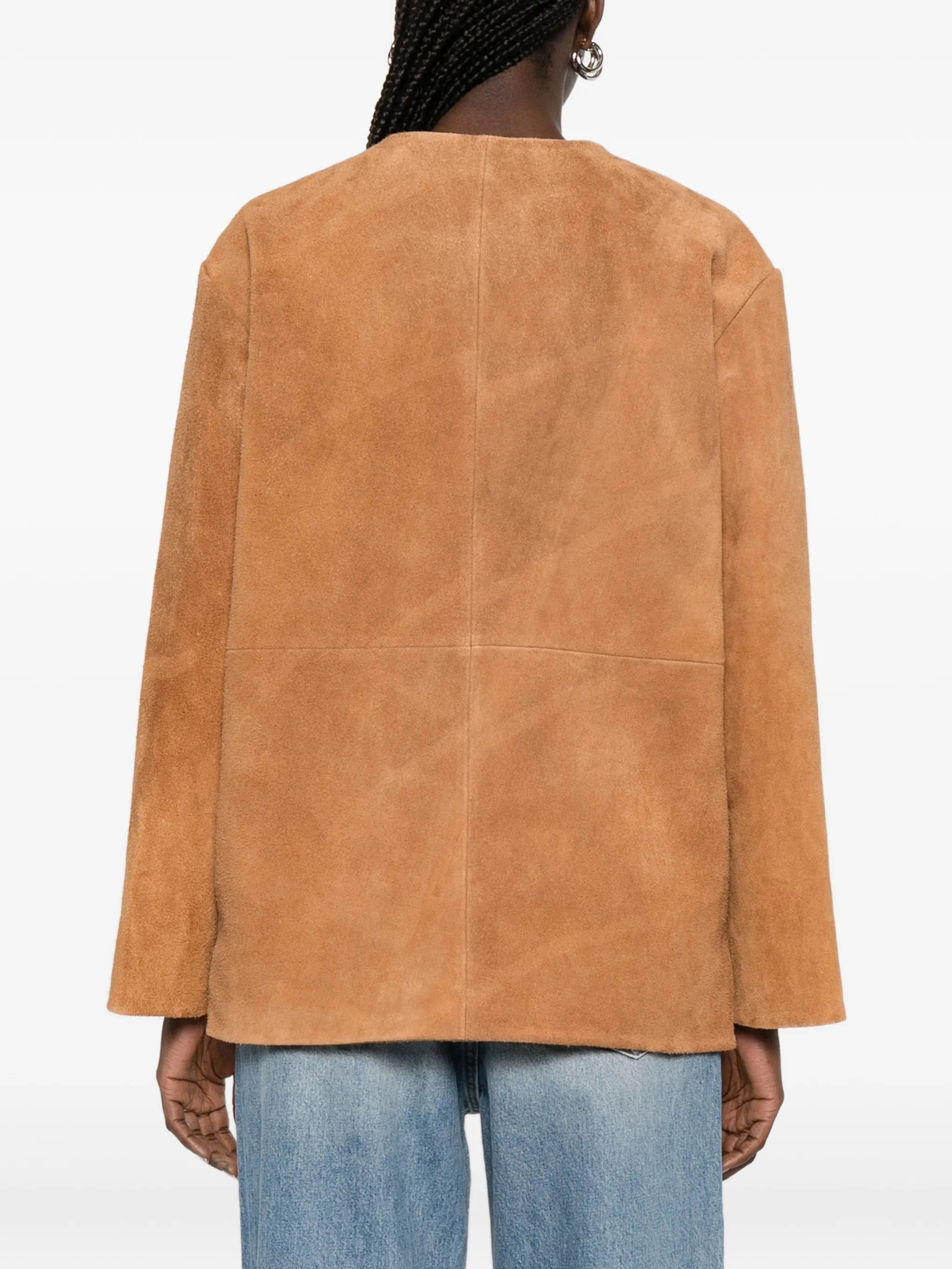 mandarin-collar suede jacket