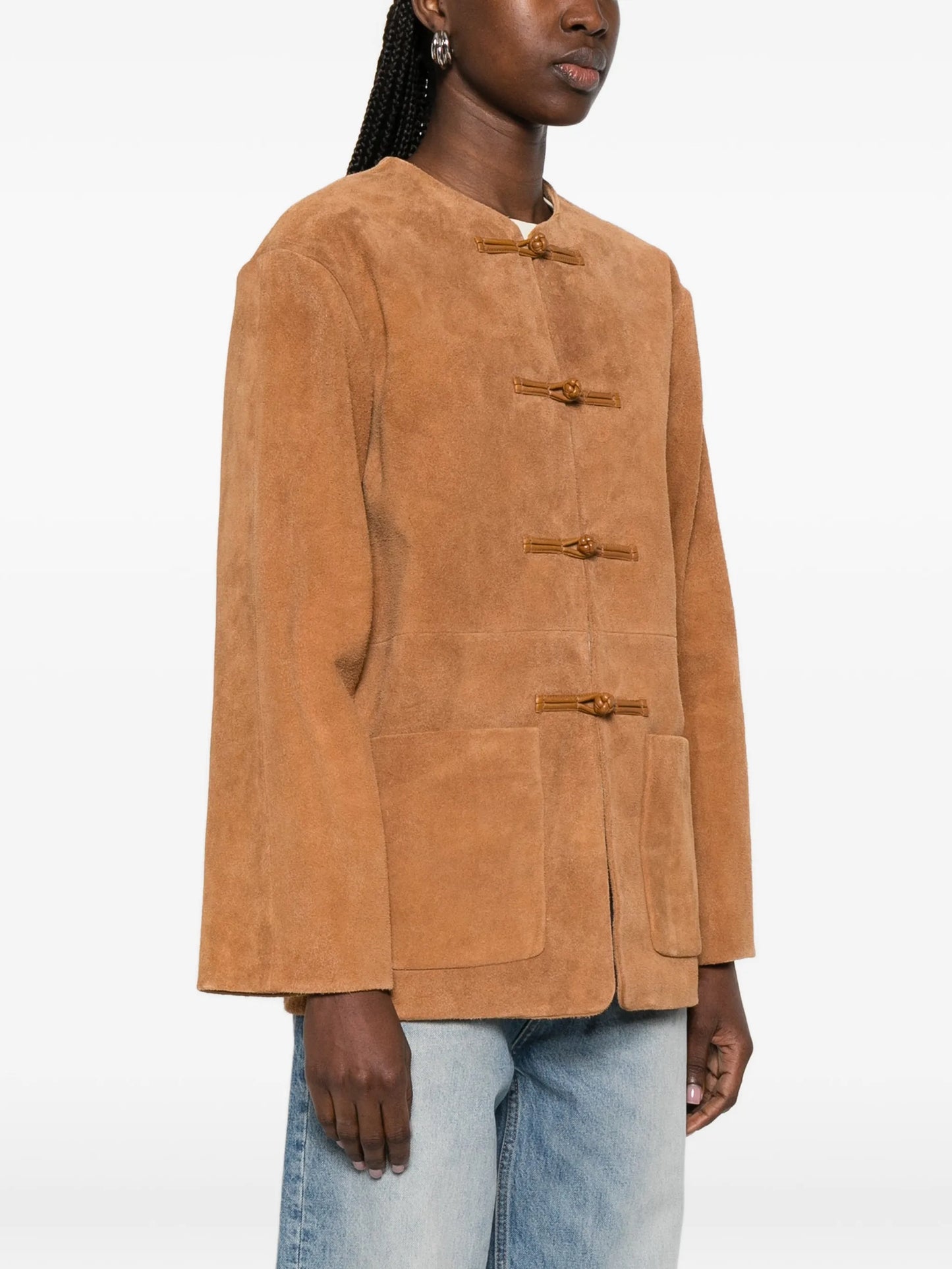 mandarin-collar suede jacket