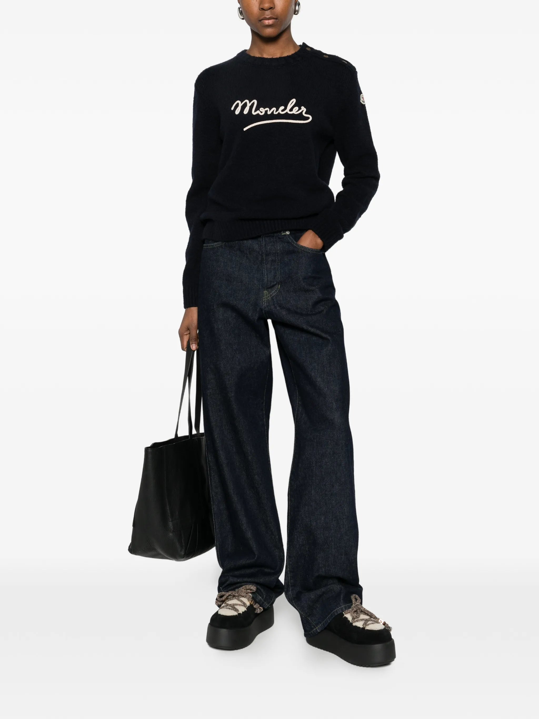 button crew-neck sweater