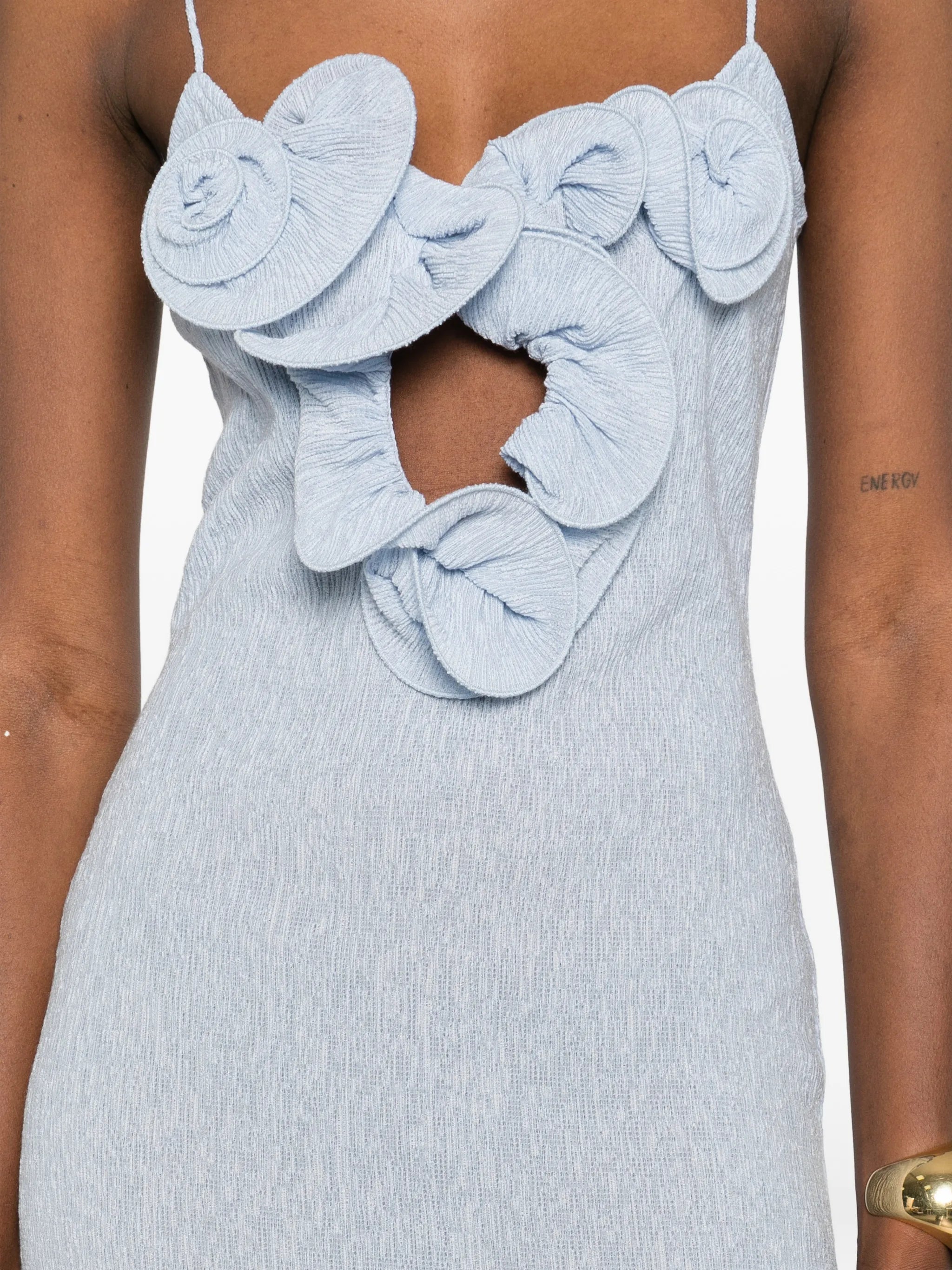 floral-appliqué mini dress