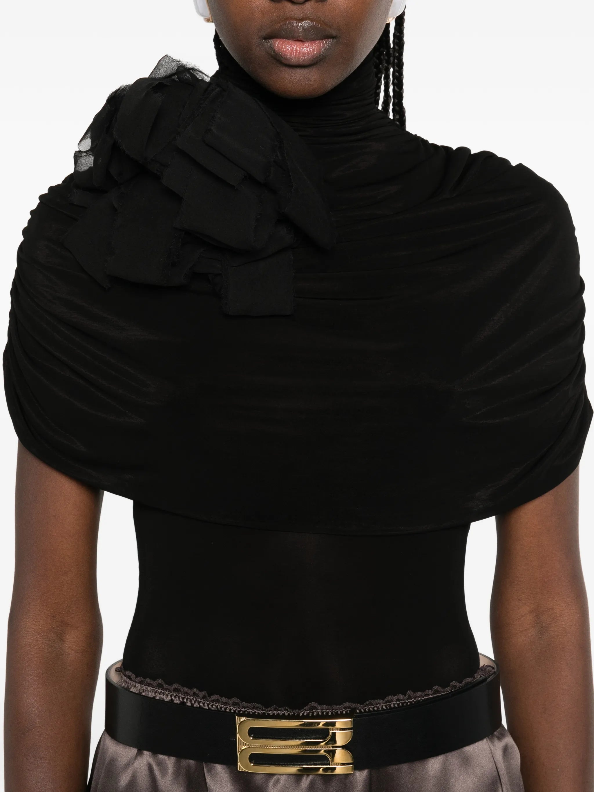 draped high-neck bodysuit