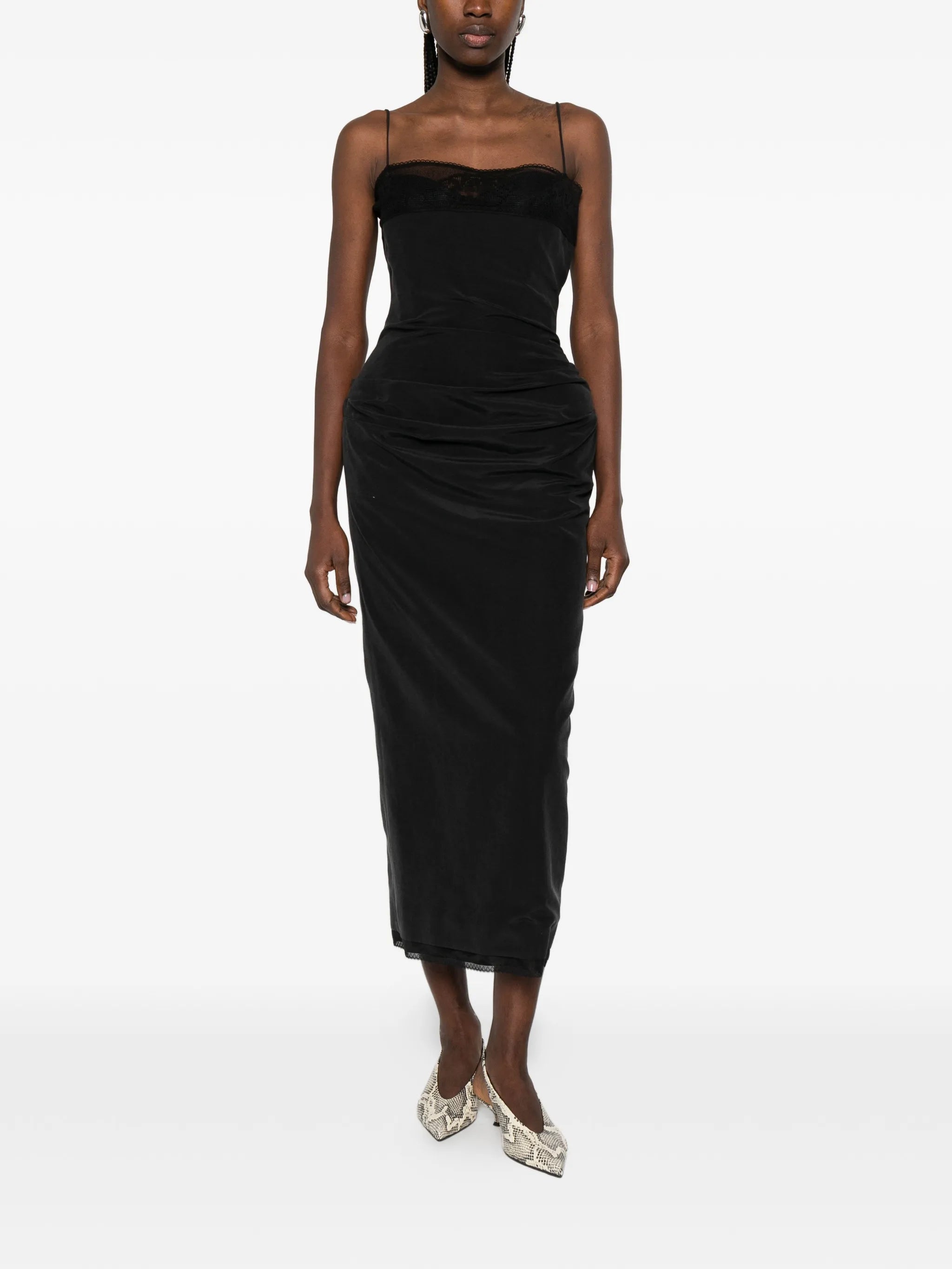 lace-trim midi dress