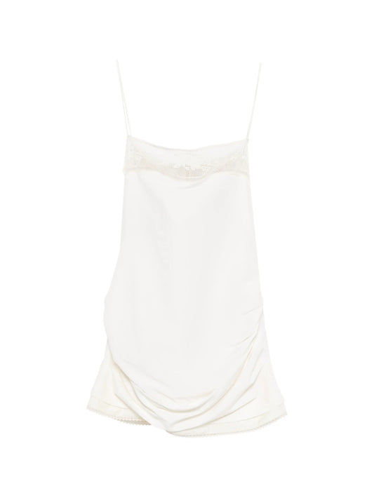 lace-trim gathered mini dress