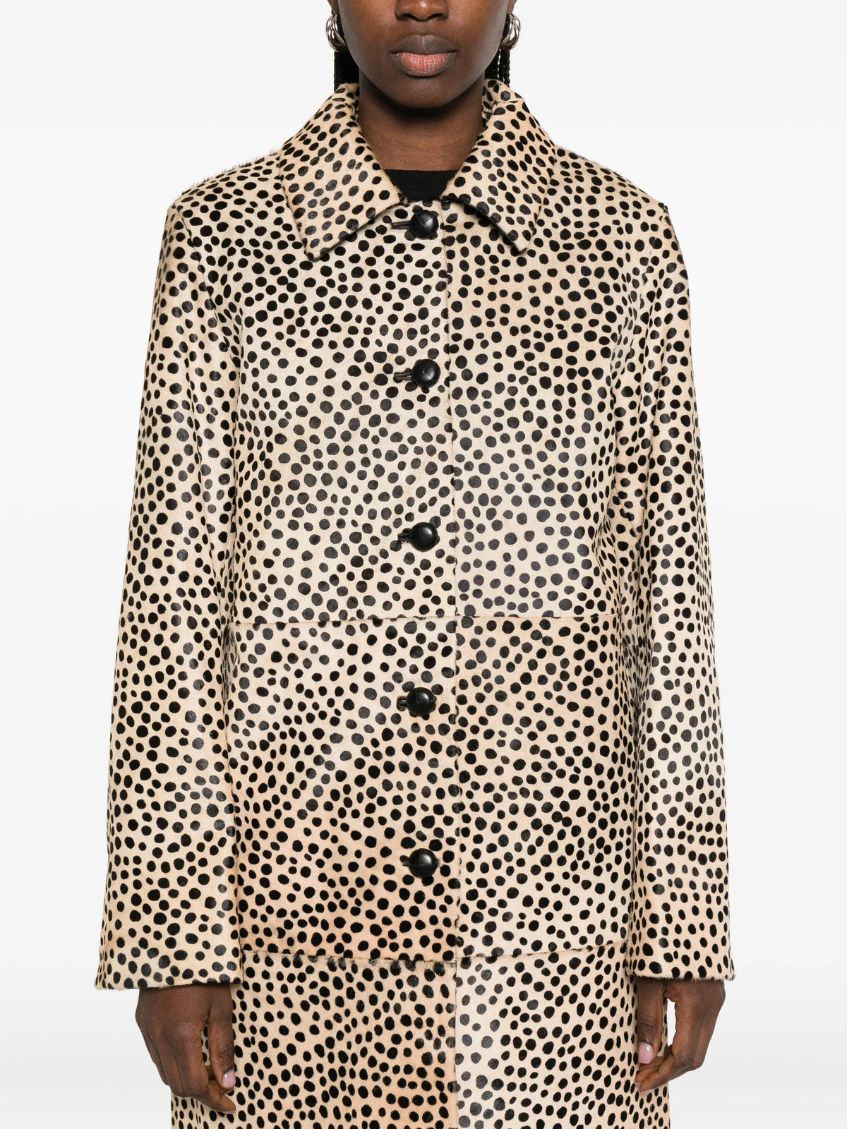 polka-dot button-up coat