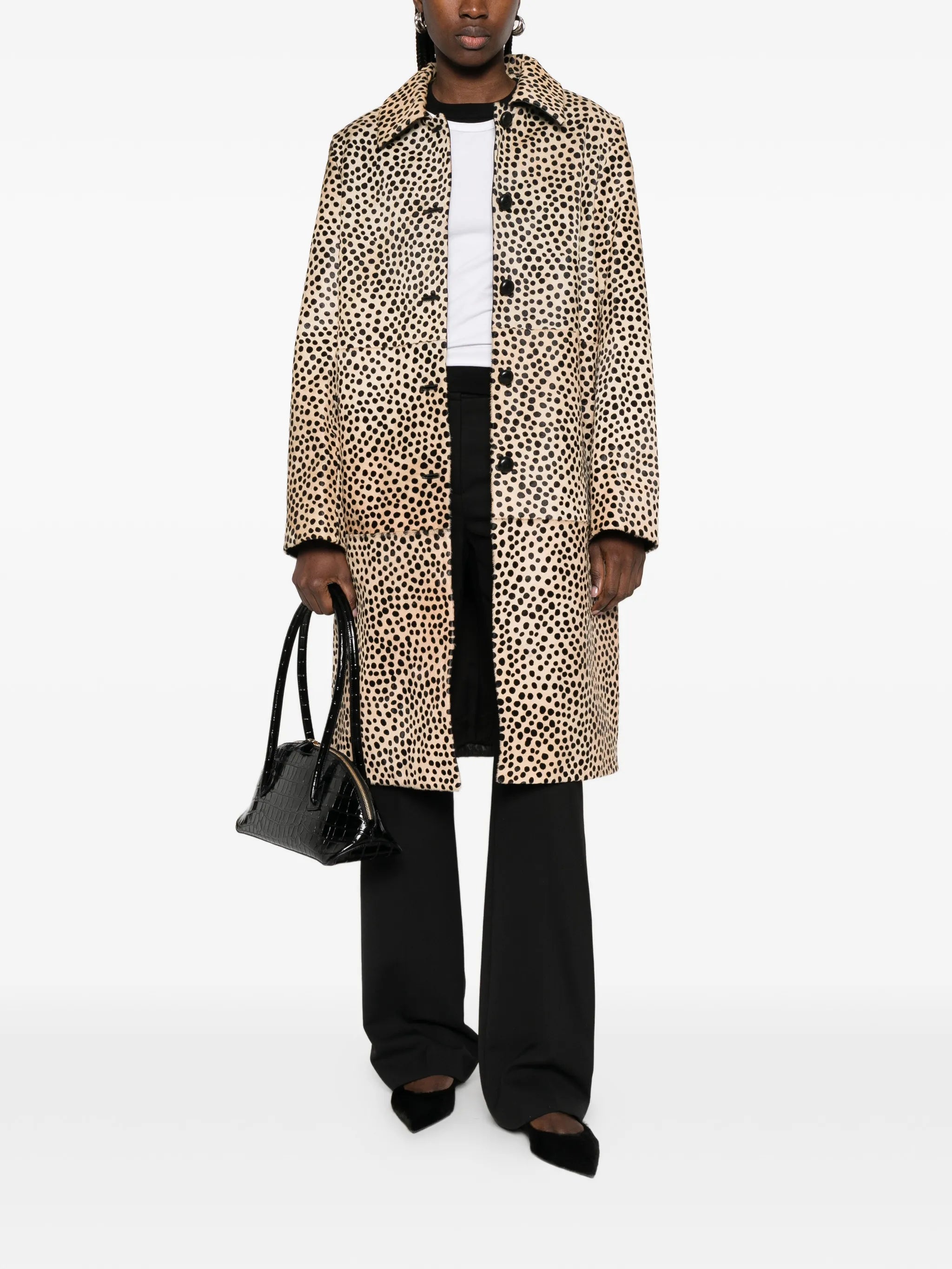 polka-dot button-up coat