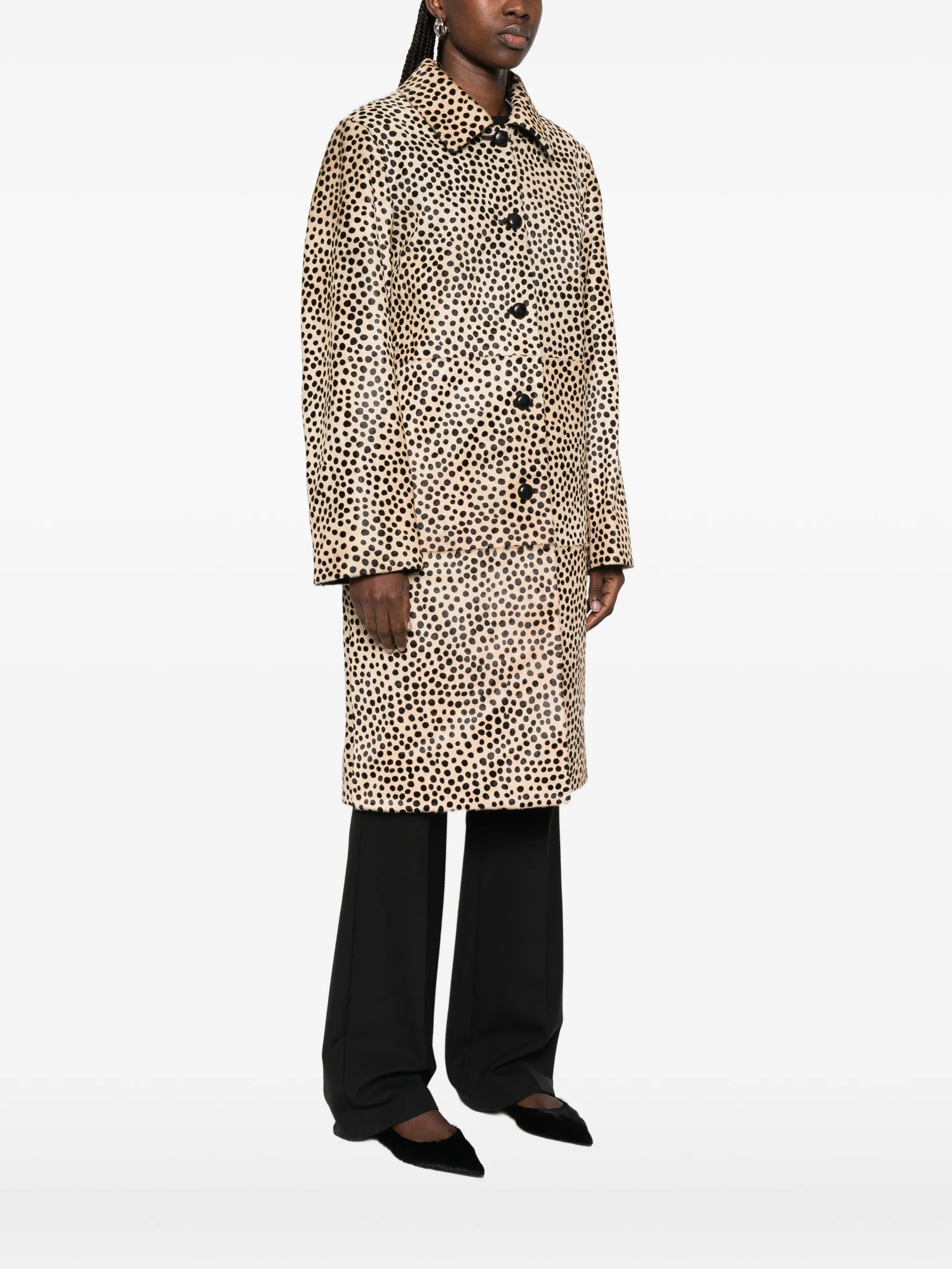 polka-dot button-up coat